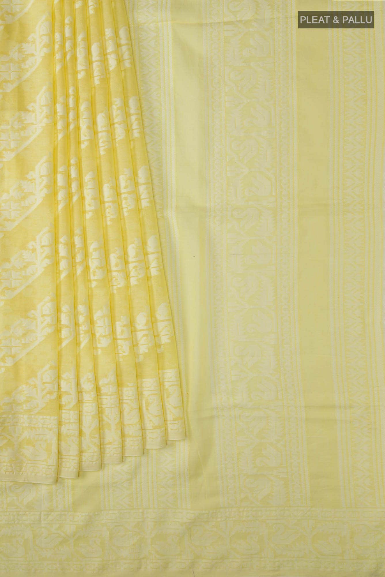 Hansika-Yellow Bengal Cotton Saree - Image 2