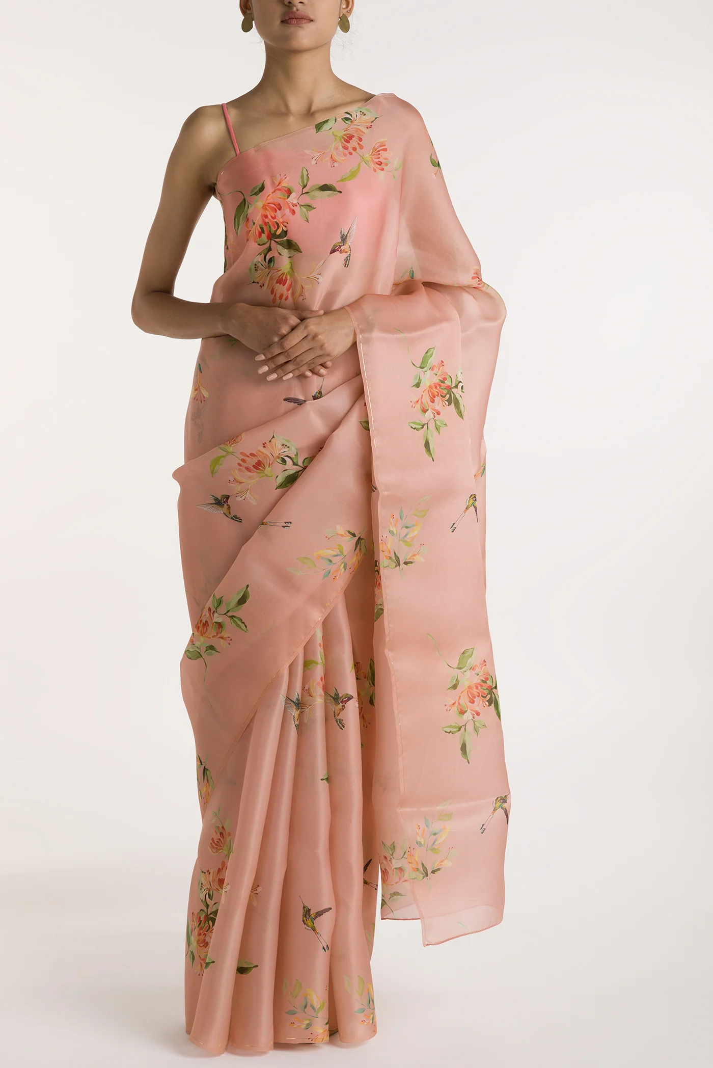 Humming Hovers-Peach Satin Organza Saree
