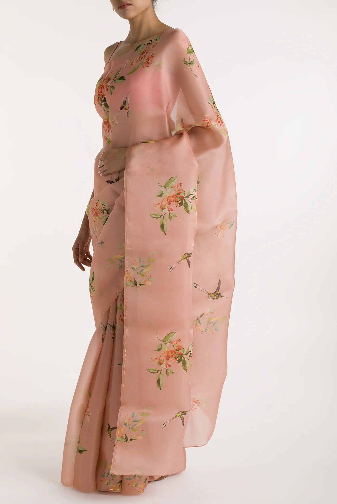 Humming Hovers-Peach Satin Organza Saree - Image 4