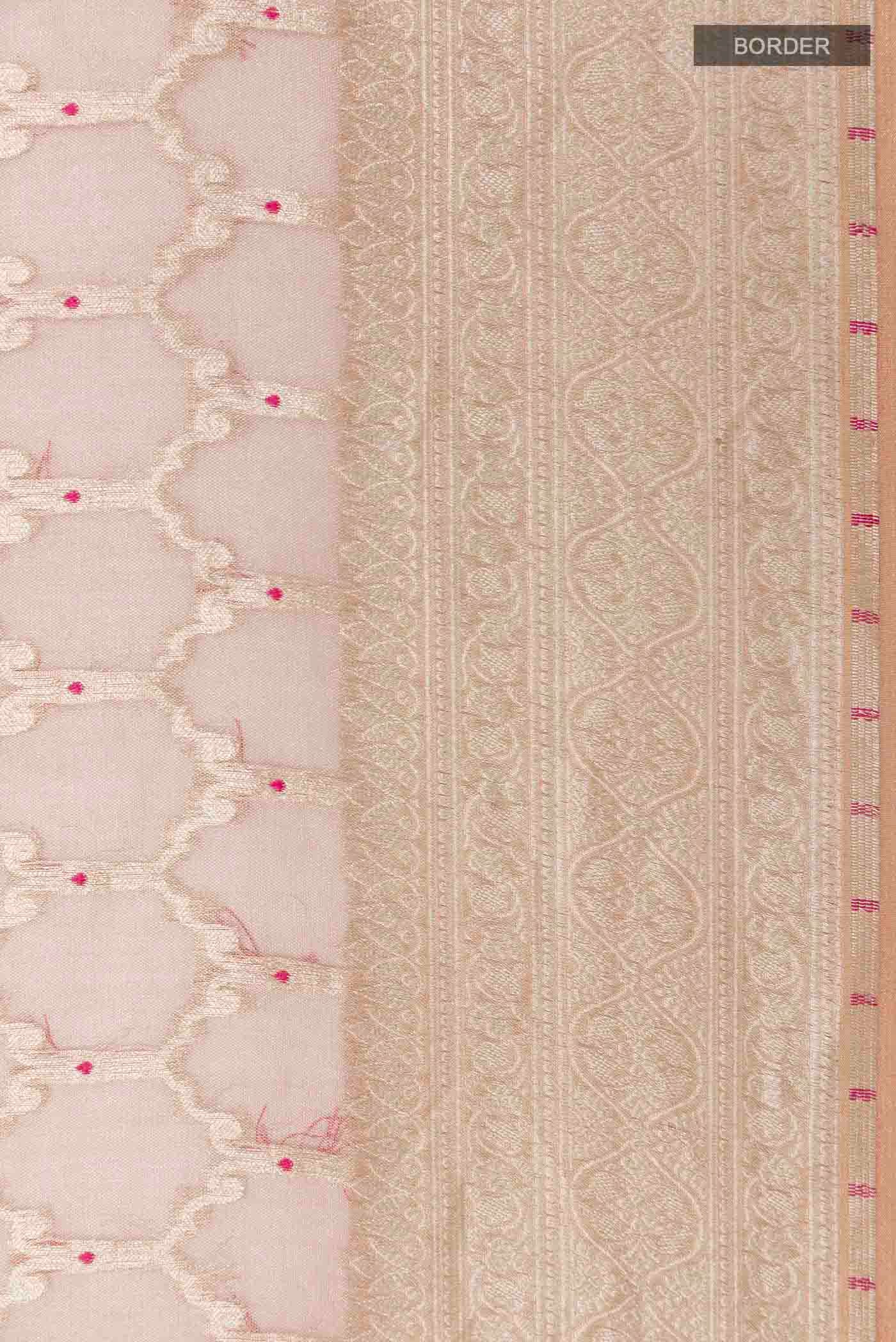 Imperial Pink Banarasi Kora Silk Saree - Image 3
