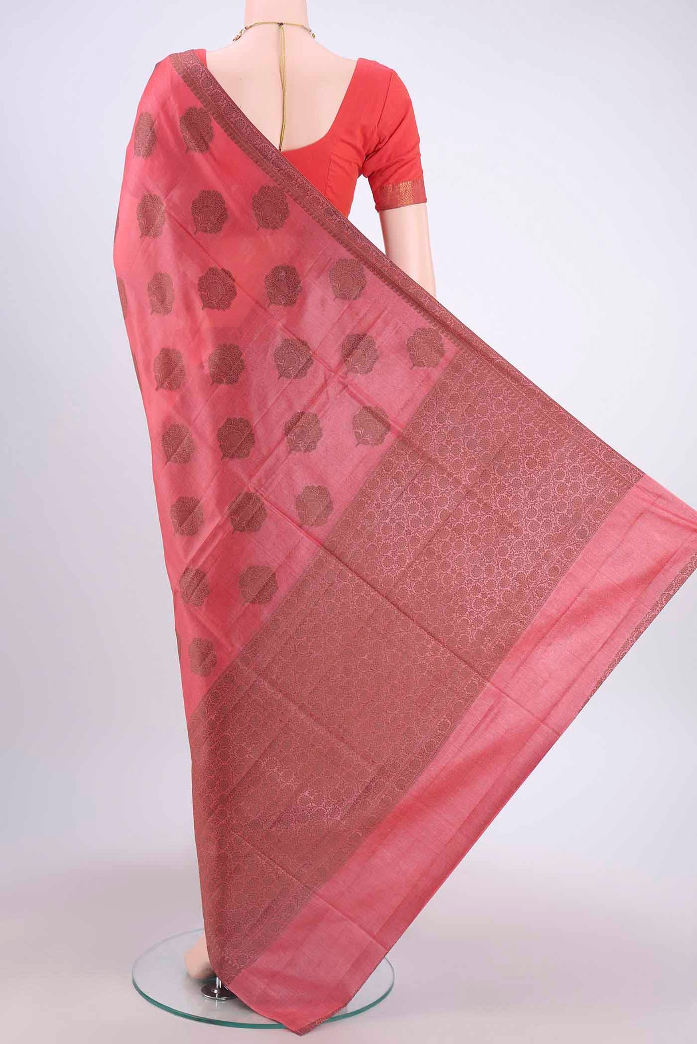 Imperial Pink Banarasi Raw Silk Saree - Image 3