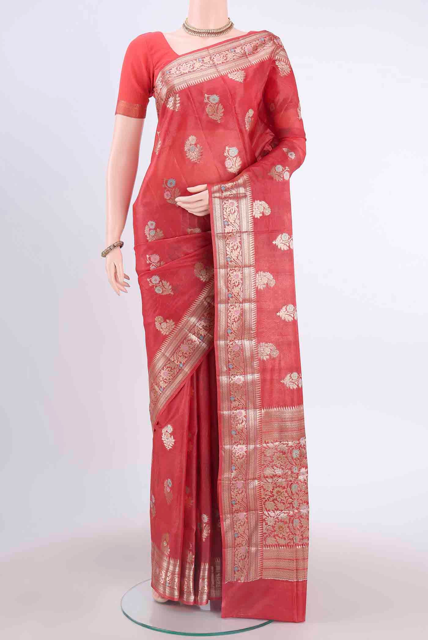 Red Banarasi Tussar Silk Saree