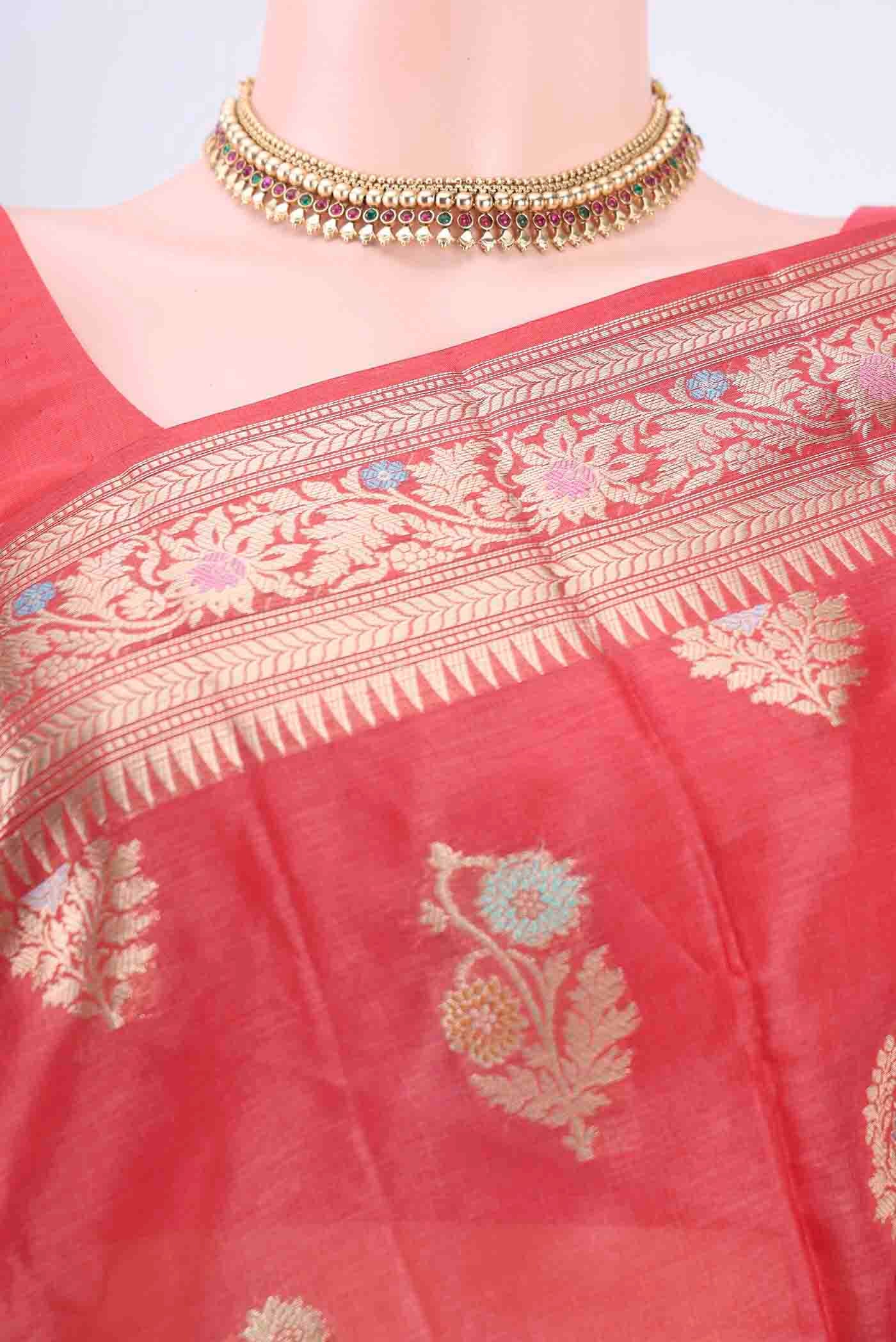 Red Banarasi Tussar Silk Saree - Image 2