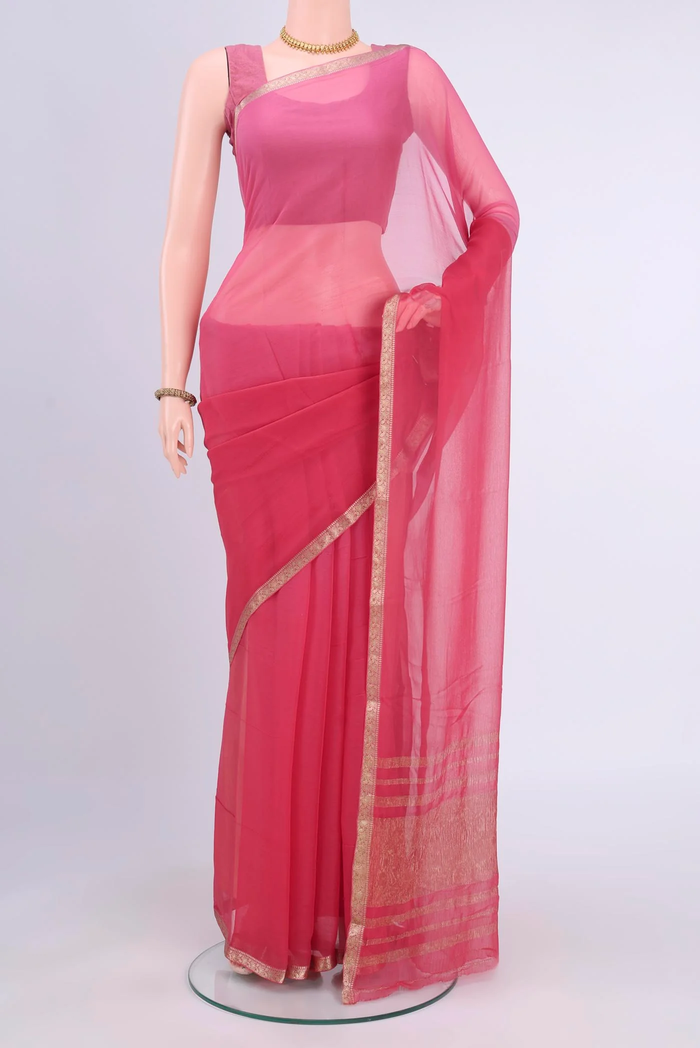 Imperial Pink Dual Tone Mysore Chiffon Saree