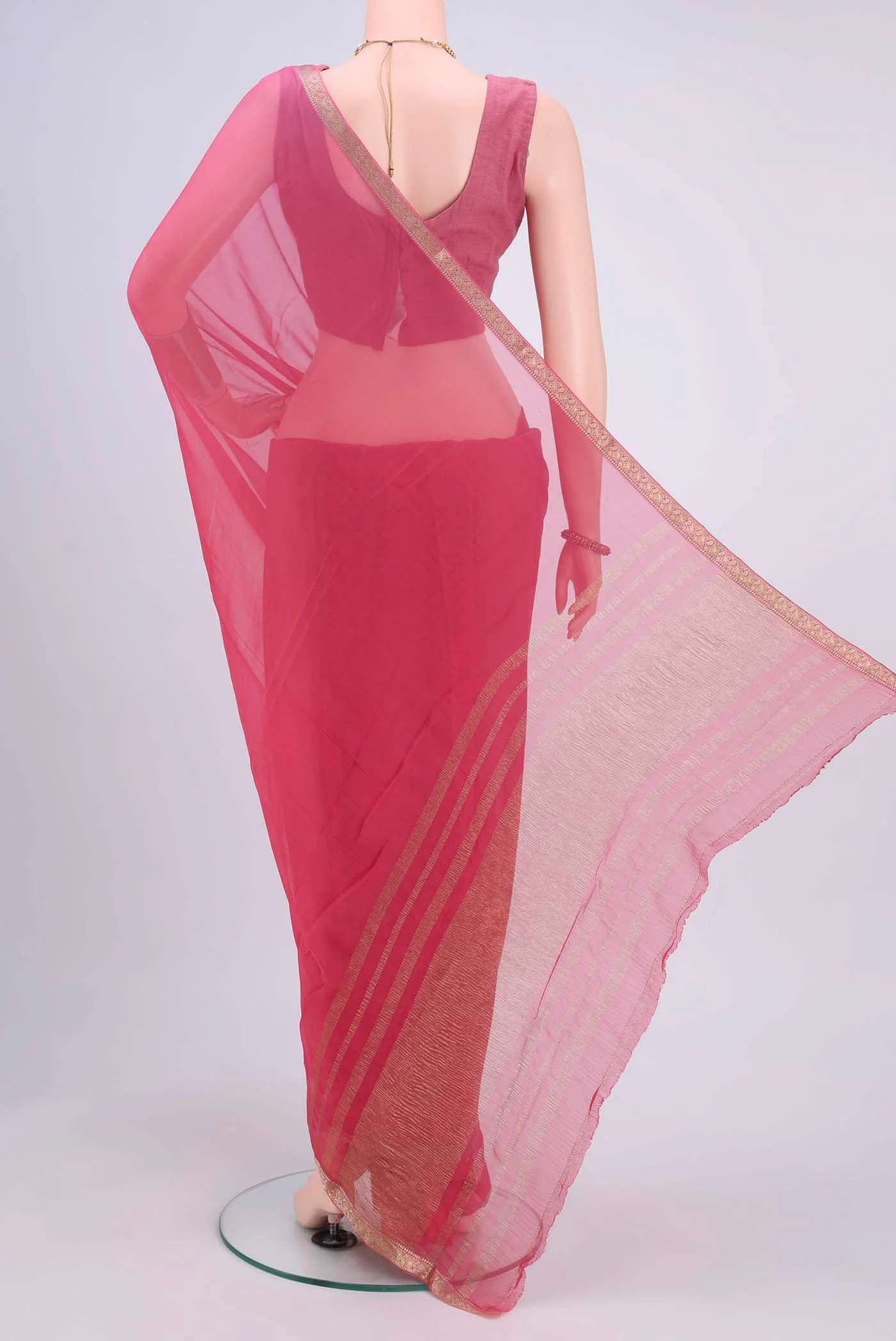 Imperial Pink Dual Tone Mysore Chiffon Saree - Image 3