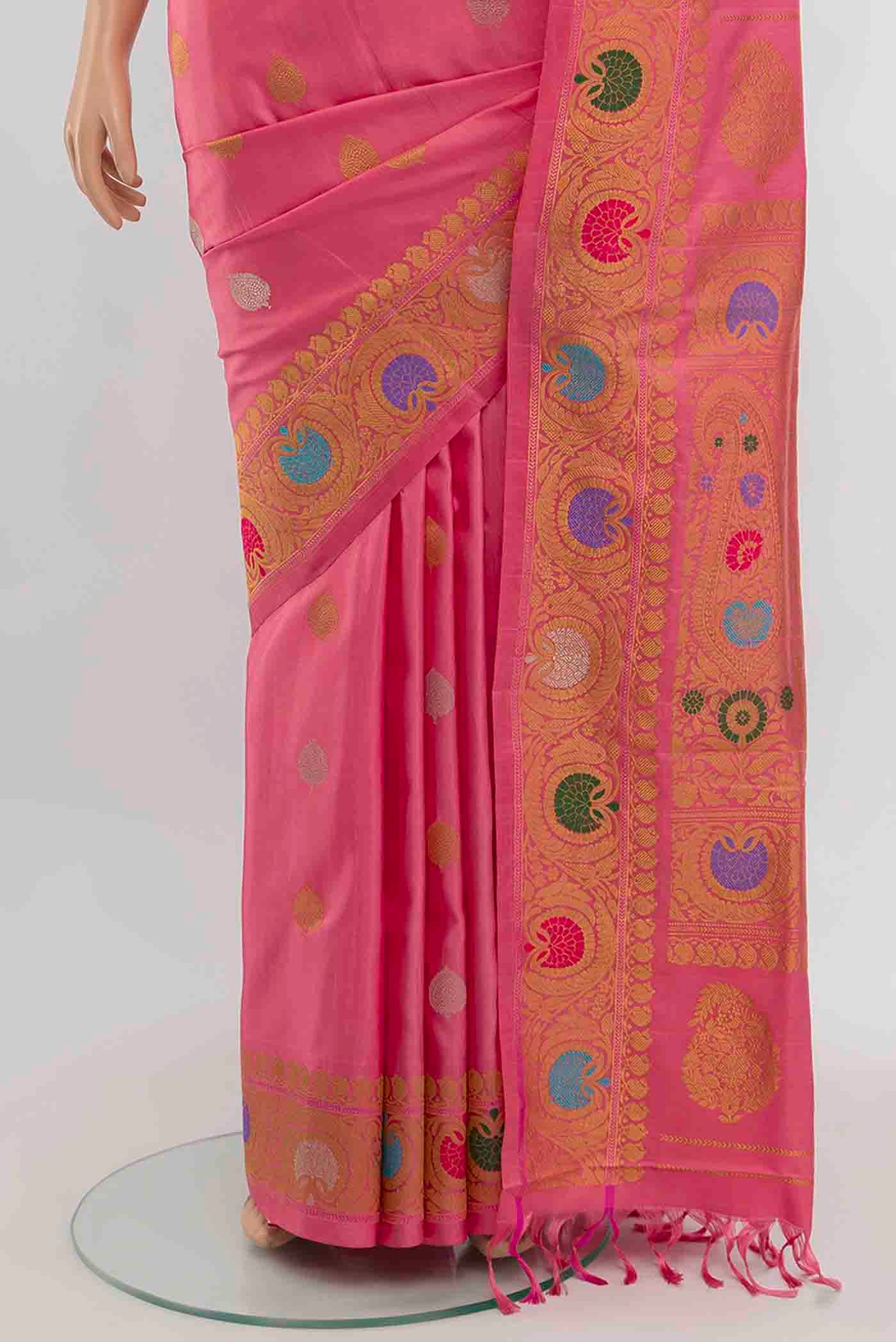 Rose pink Gadwal Silk Saree - Image 3