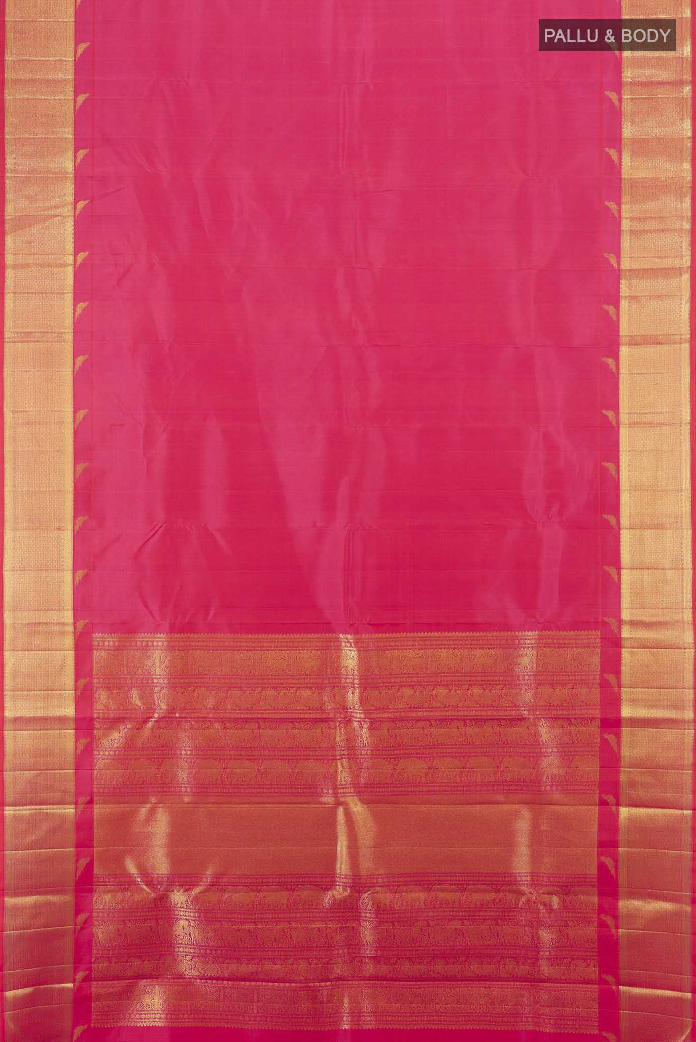 Pink with Orange Color Kanchipuram Silk Saree - Image 5