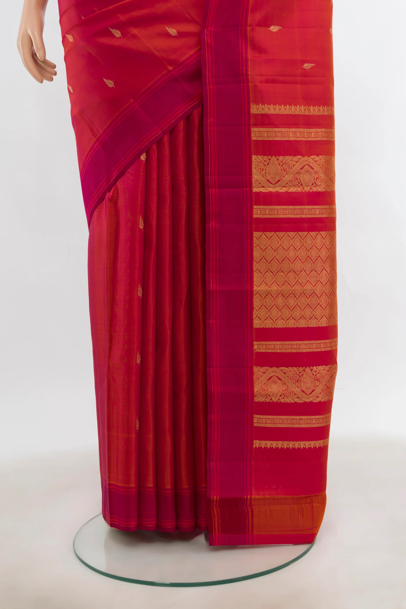 Pink with Orange Color Kanchipuram Silk Saree - Image 3