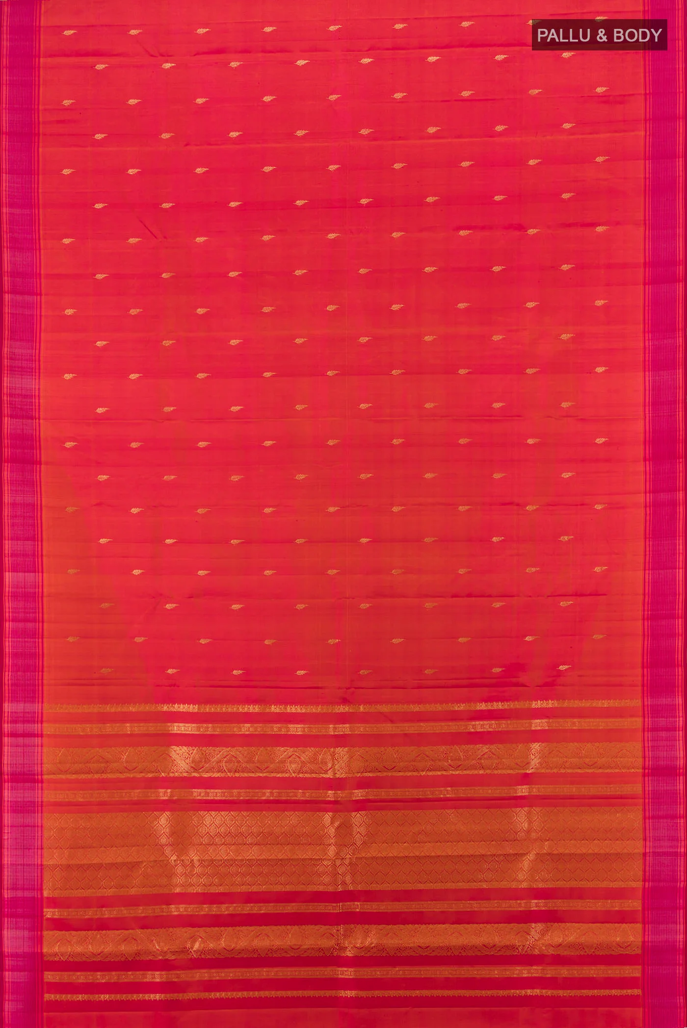 Pink with Orange Color Kanchipuram Silk Saree - Image 5
