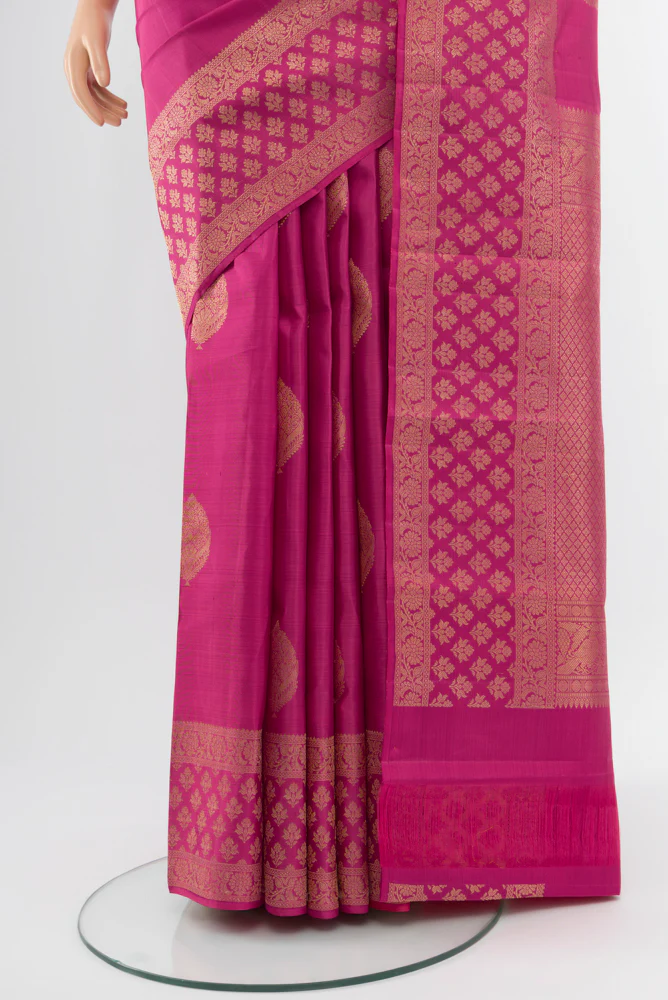 Dark Pink Kanjivaram Silk Saree - Image 3