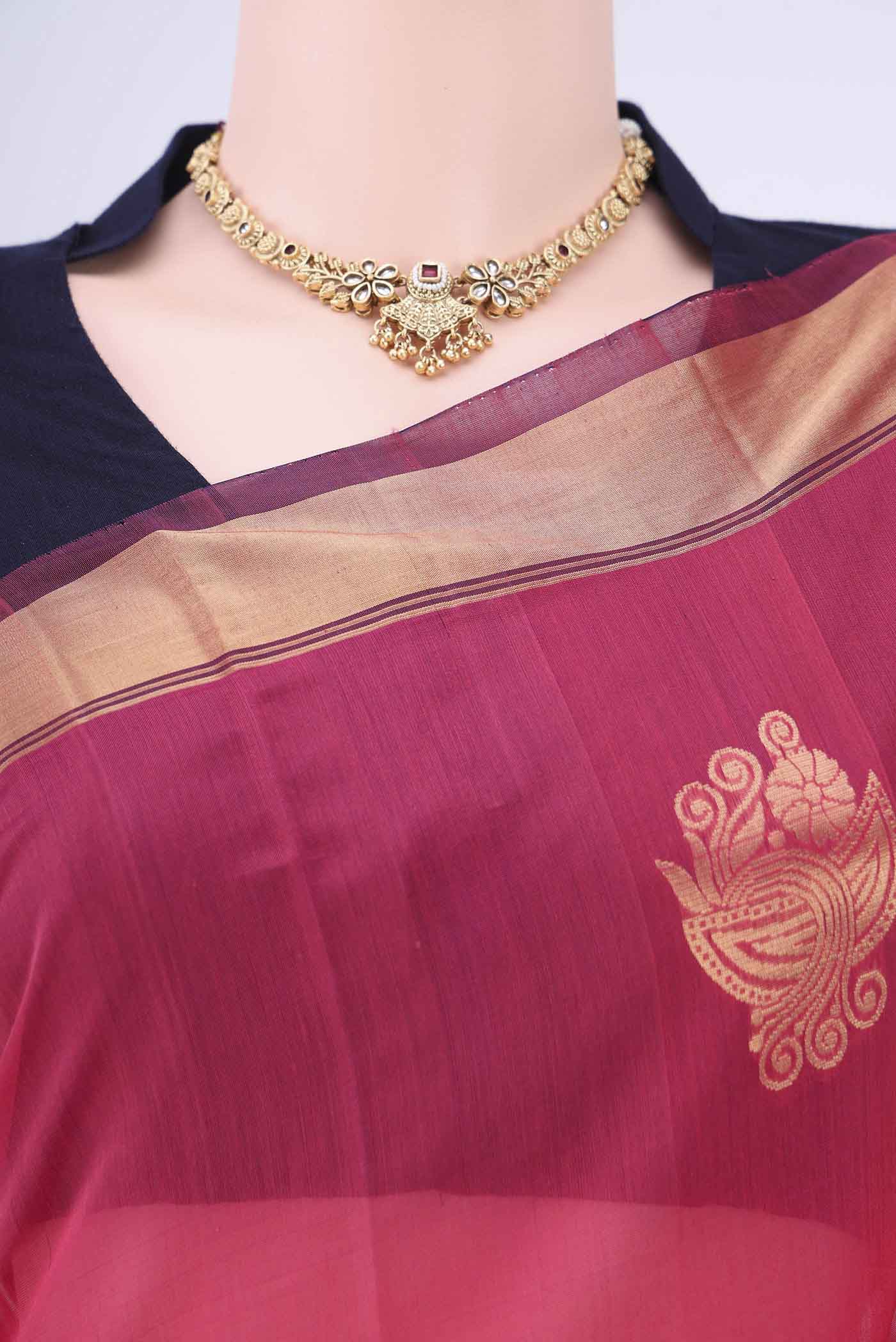 Pink Silk Cotton Saree - Image 2