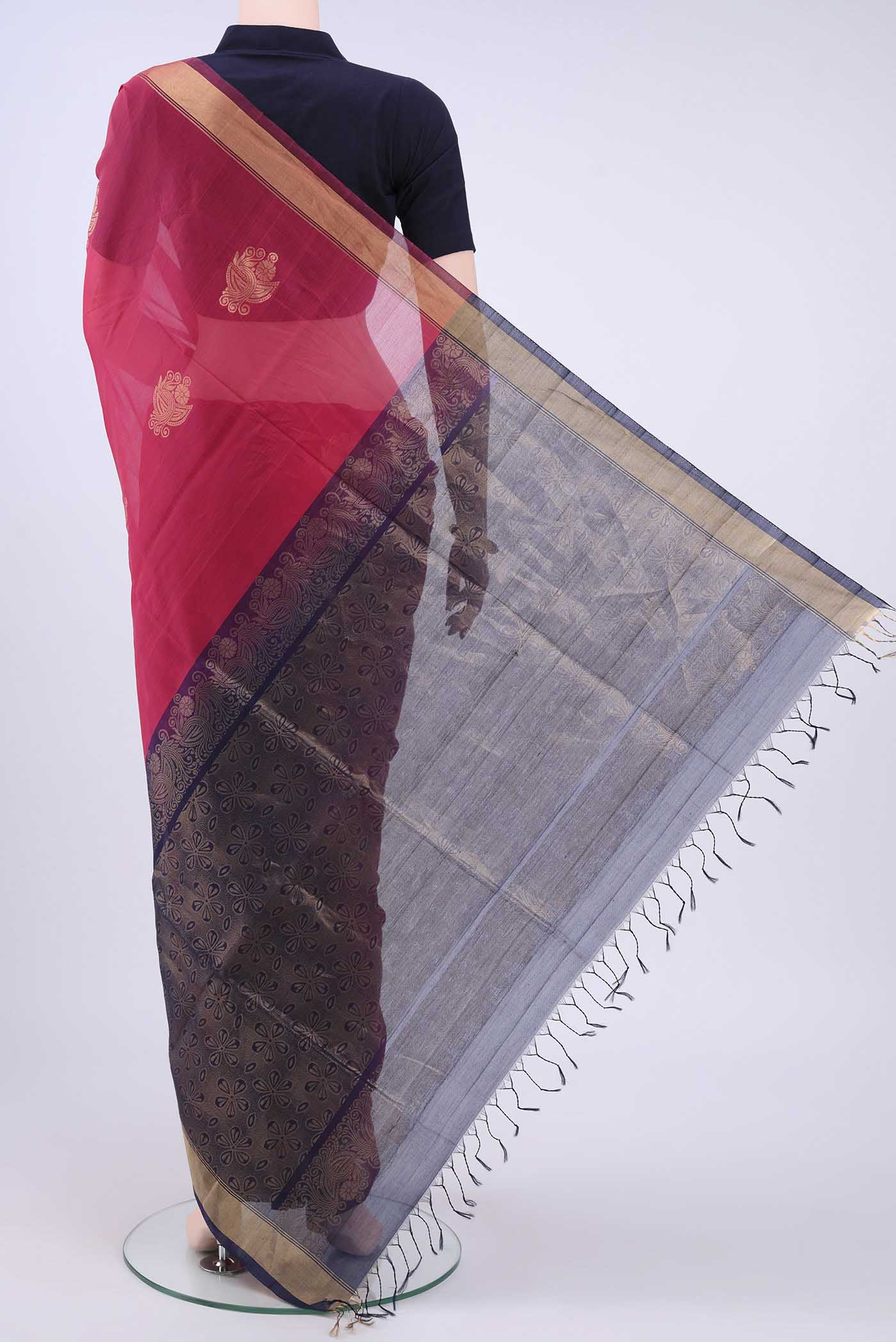 Pink Silk Cotton Saree - Image 3