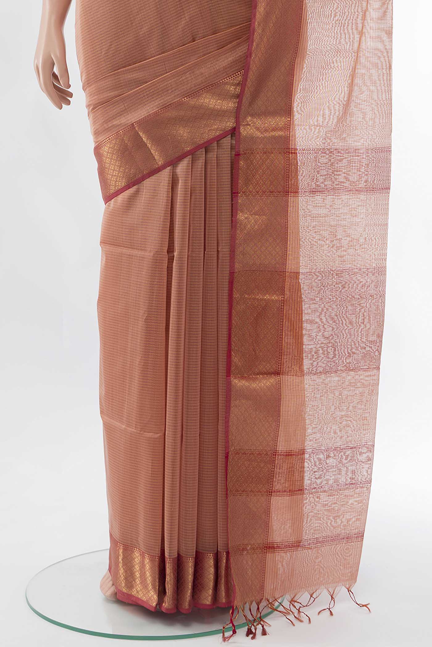 Imperial Pink Maheshwari Silk Cotton Saree - Image 3
