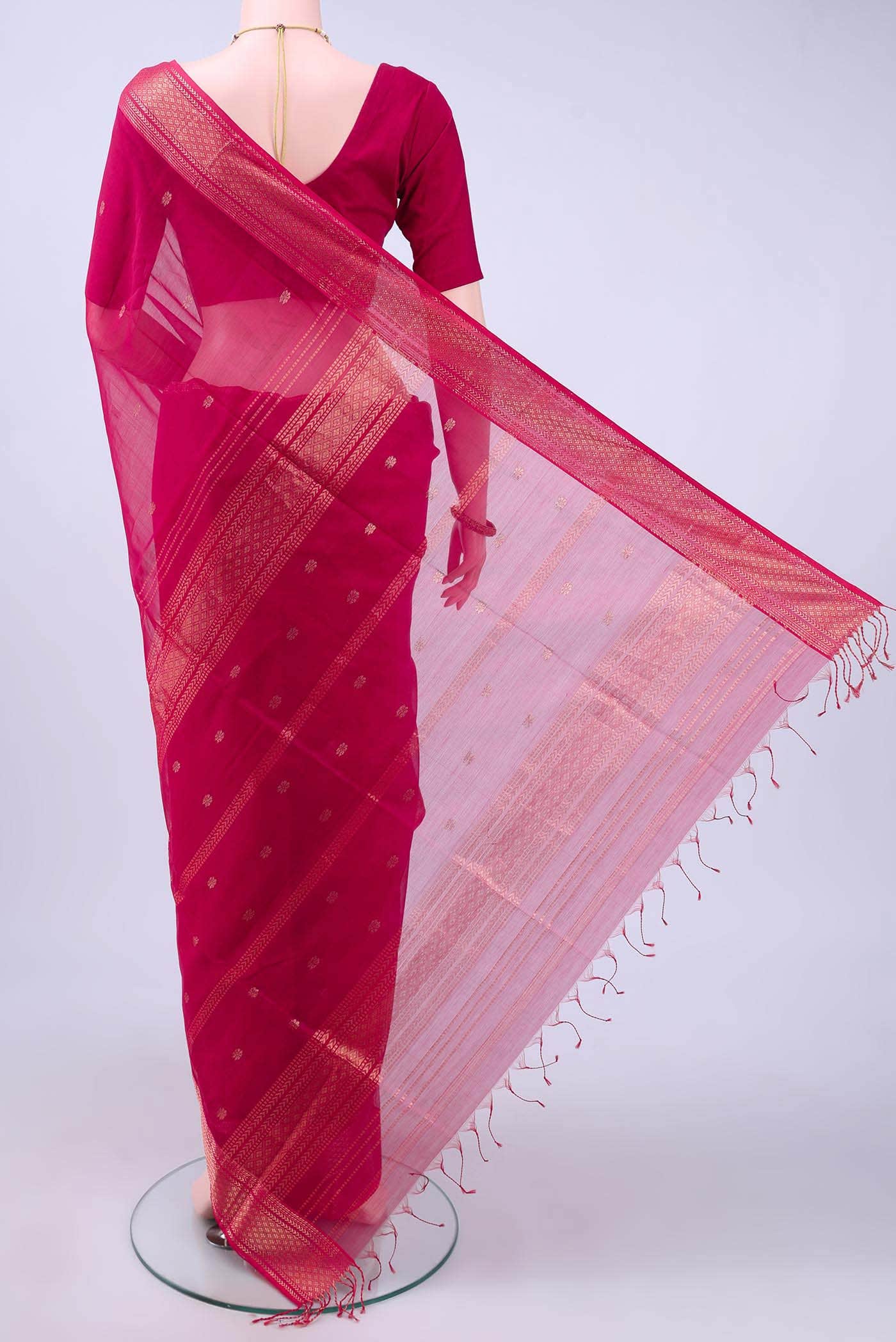 Imperial Pink Maheshwari Silk Cotton Saree - Image 2