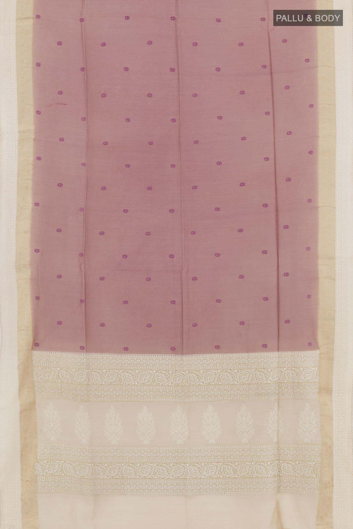 Rose pink Tussar Silk Saree - Image 3
