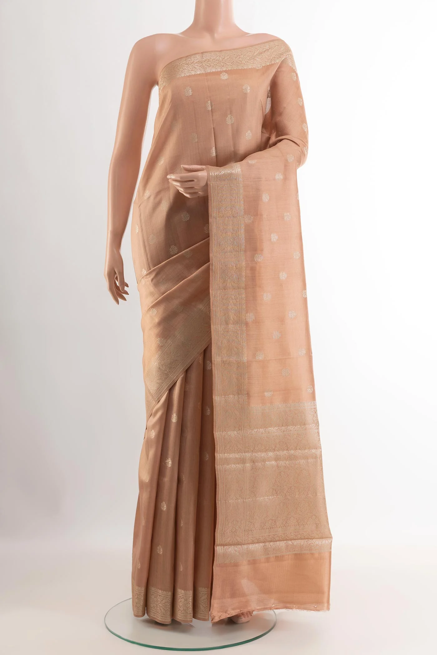 Rose Gold Banarasi Raw Silk Saree
