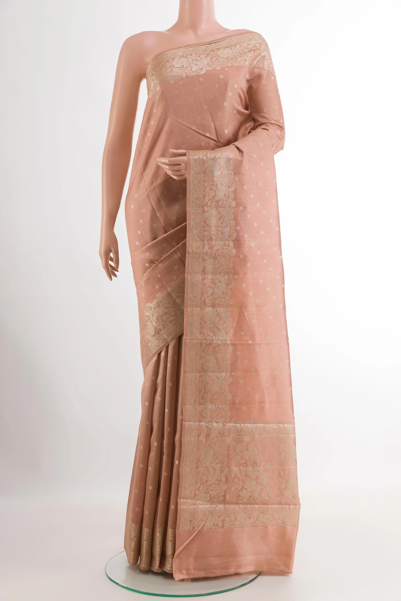 Rose Gold Banarasi Raw Silk Saree