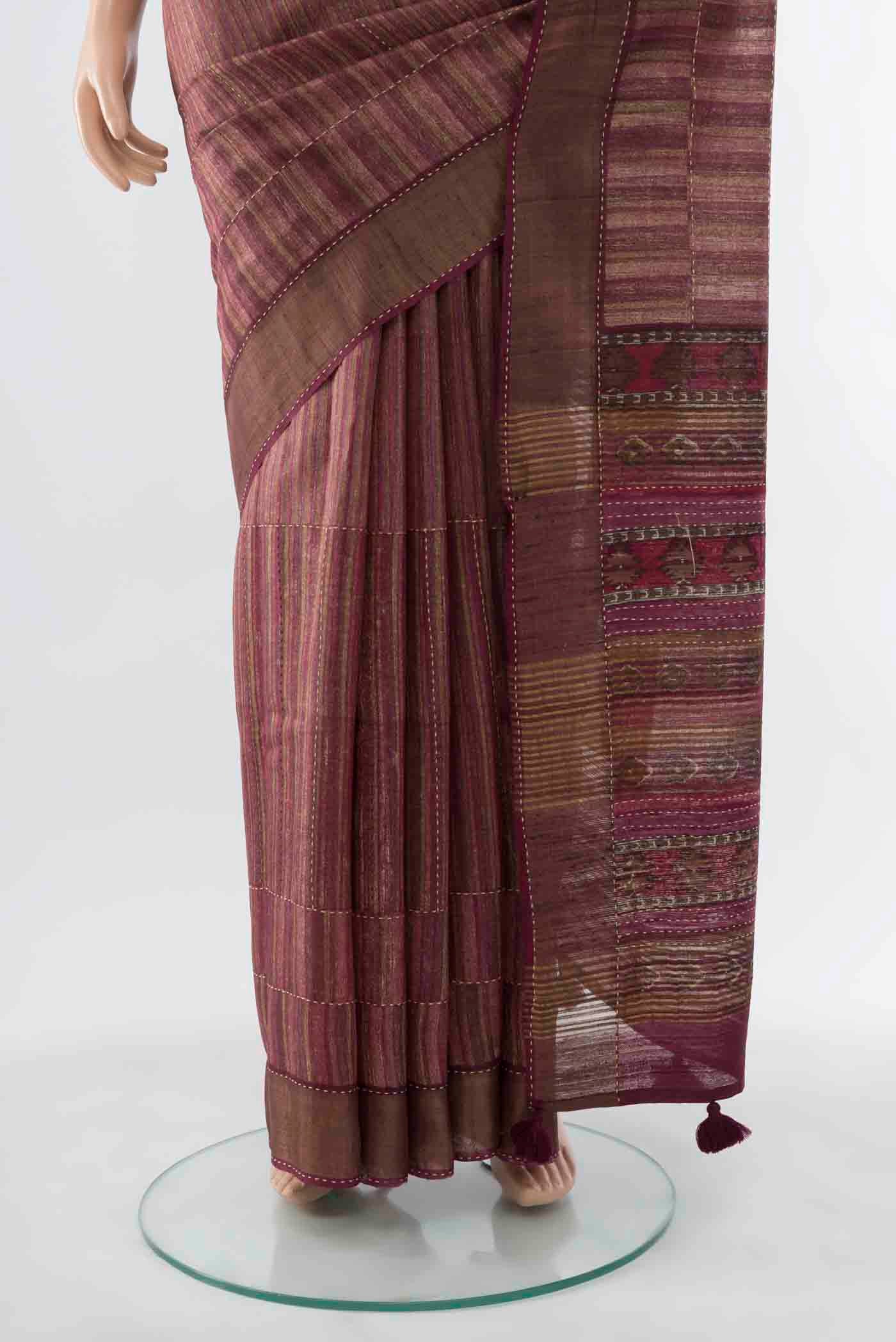 Imperial Pink Tussar Silk Saree - Image 3