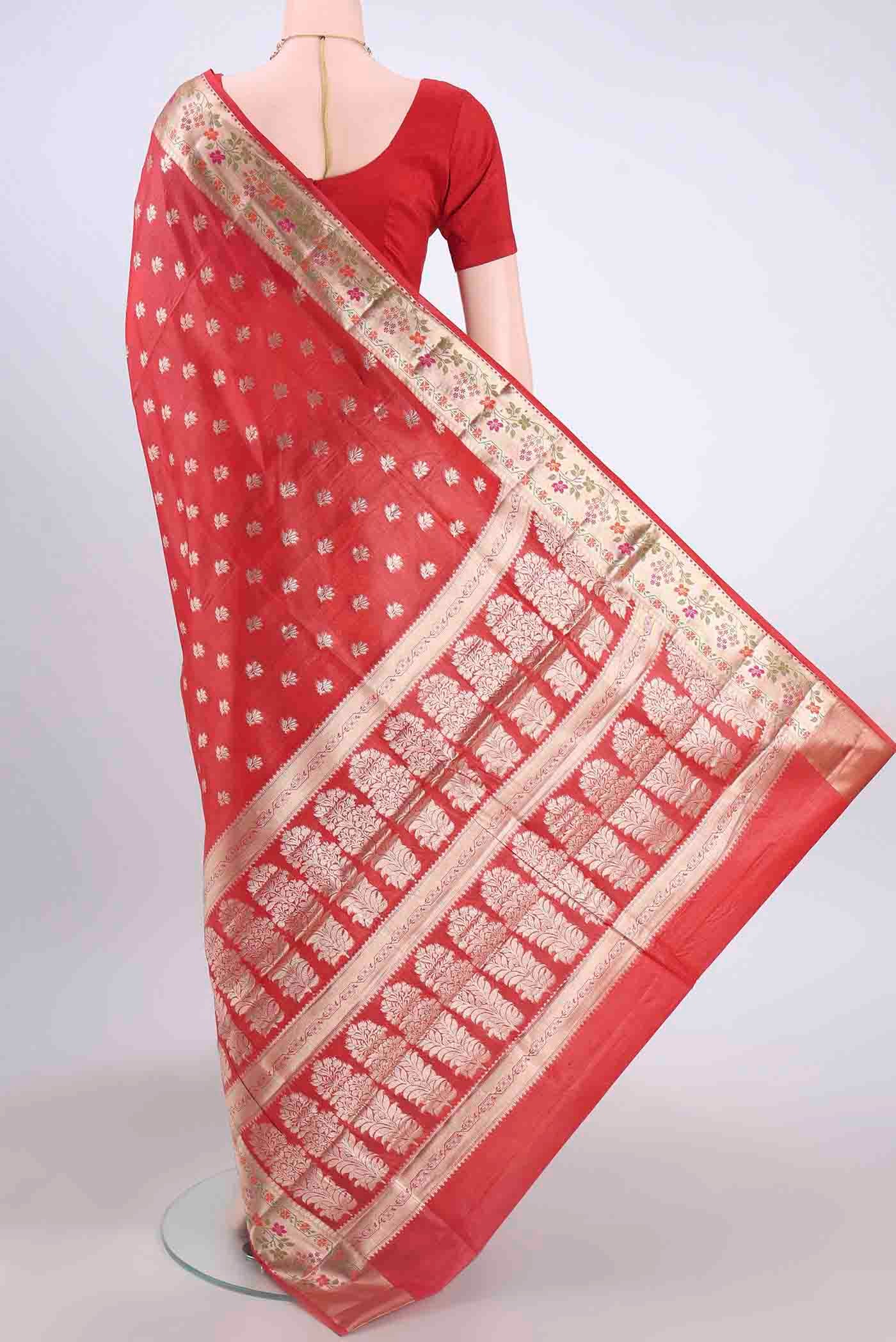 Imperial Red Banarasi Raw Silk Saree - Image 3