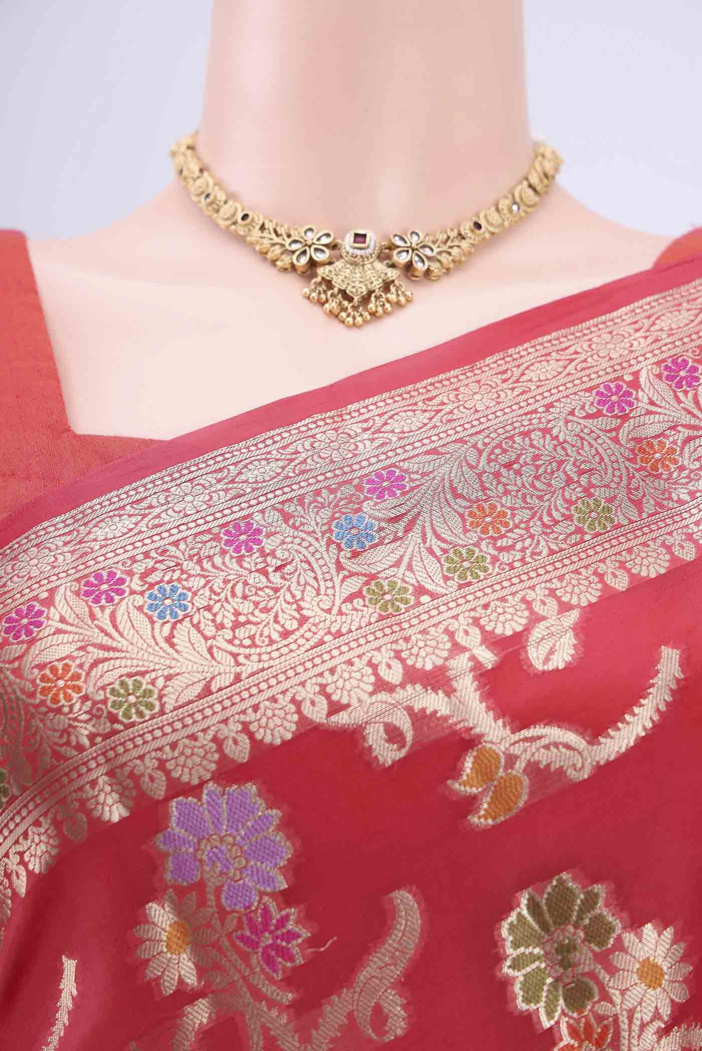 Imperial Red Banarasi Raw Silk Saree - Image 2