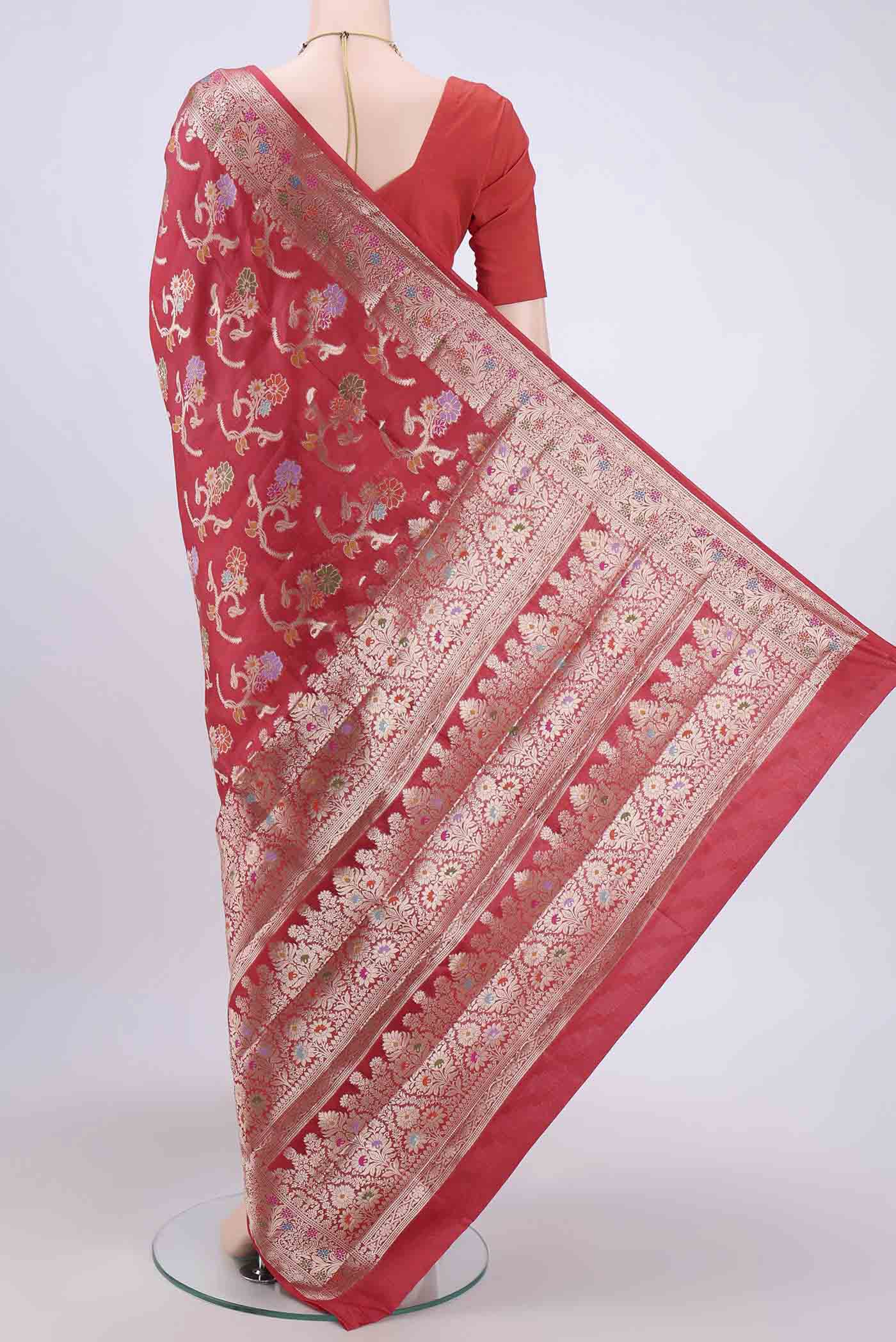 Imperial Red Banarasi Raw Silk Saree - Image 3