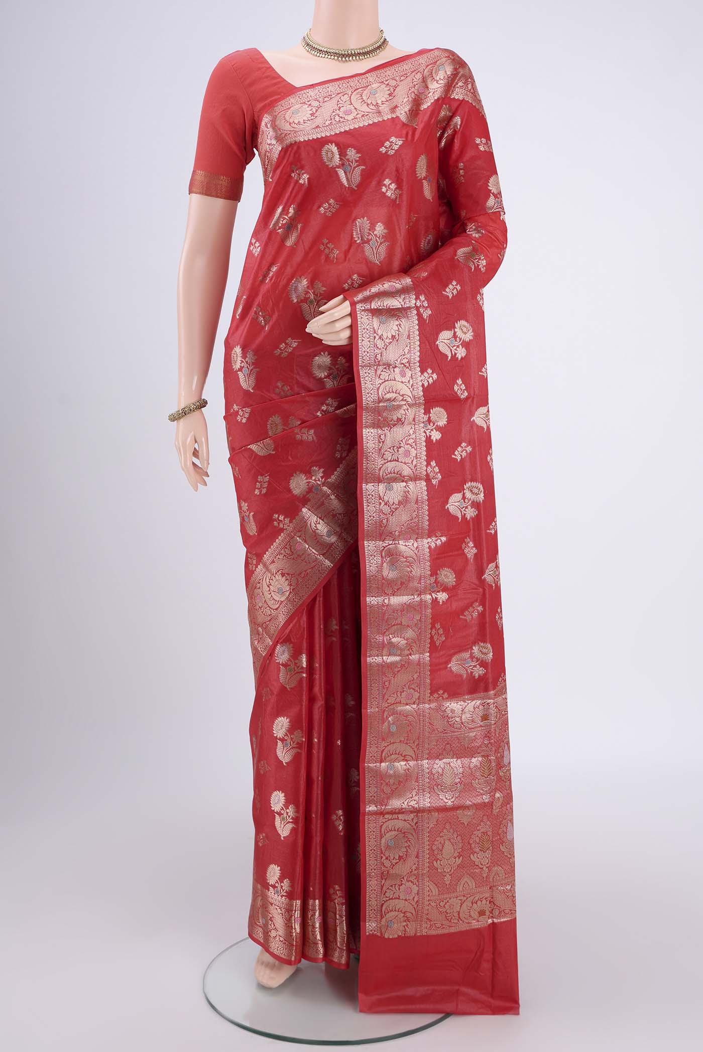 Imperial Red Banarasi Tussar Silk Saree