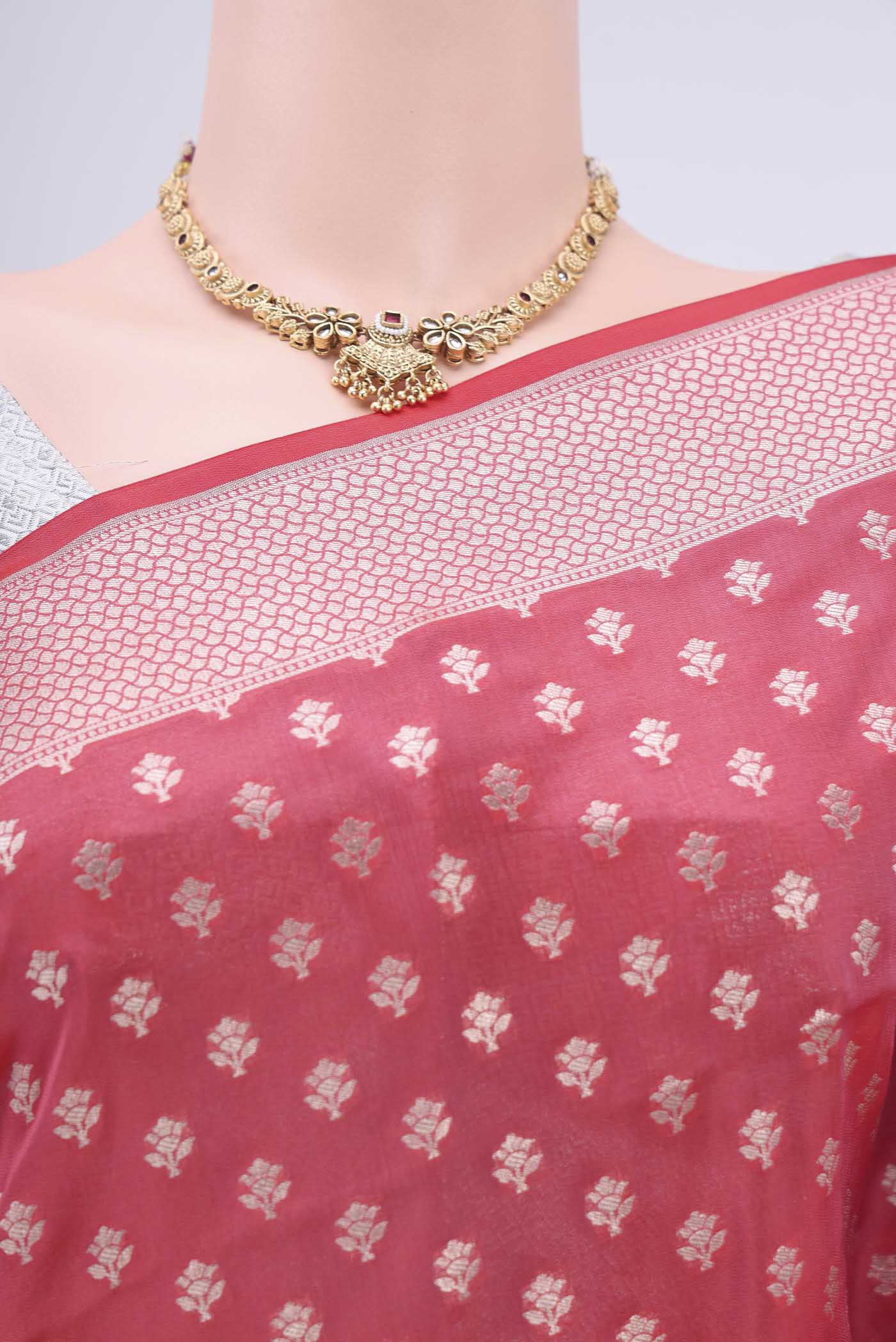 Imperial Red Dual Tone Banarasi Silk Saree - Image 2
