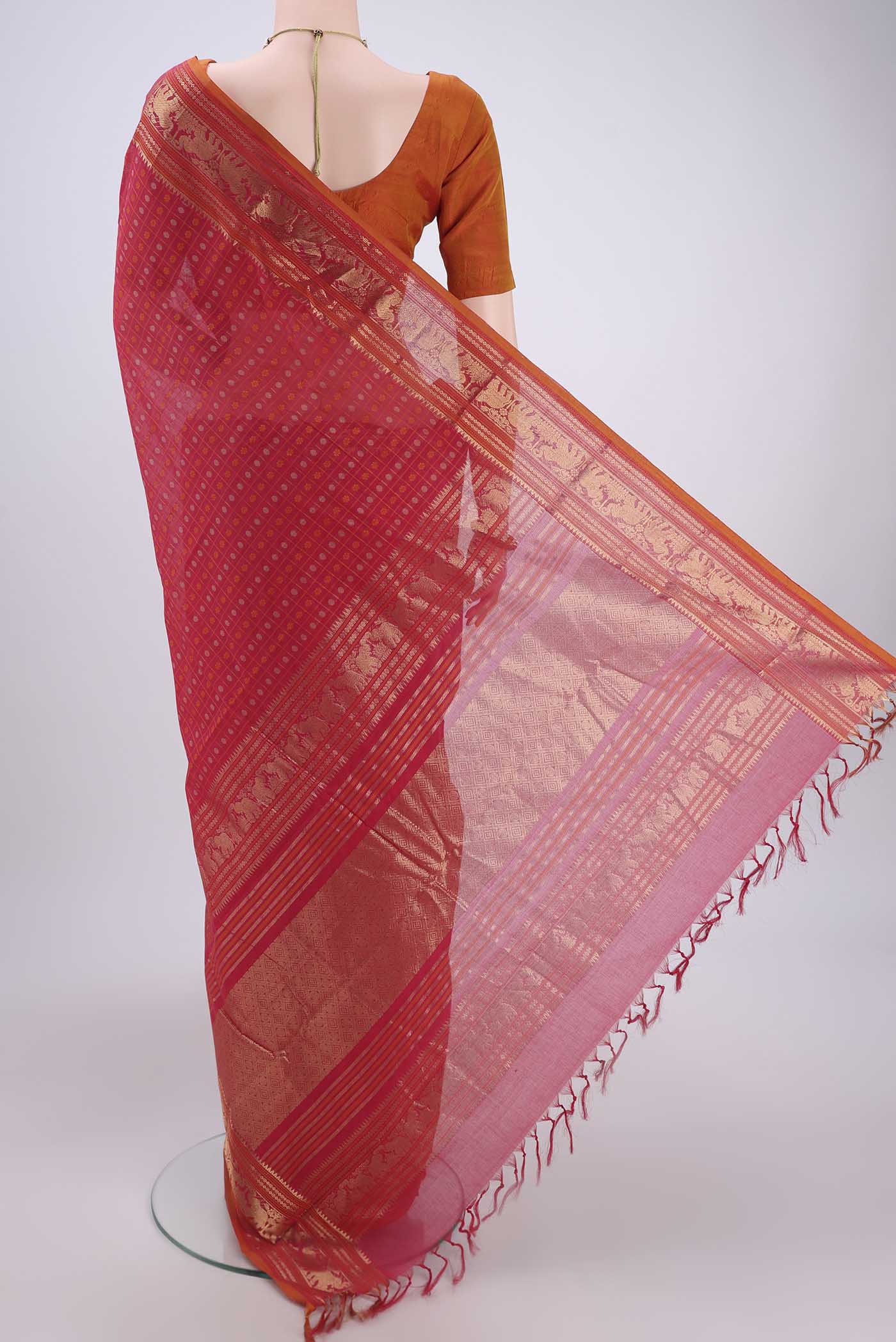 Imperial Red Kanchi Cotton Saree - Image 3