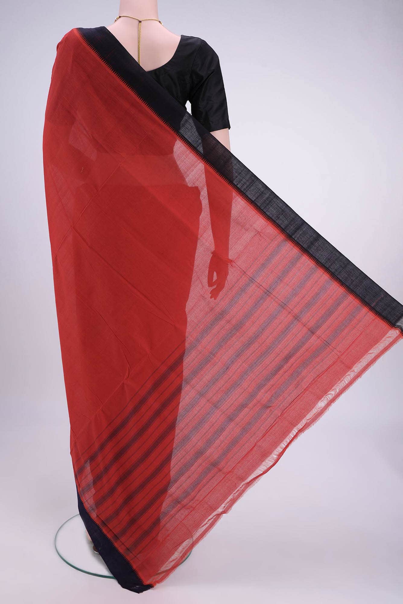 Imperial Red Khadi Cotton Saree - Image 2