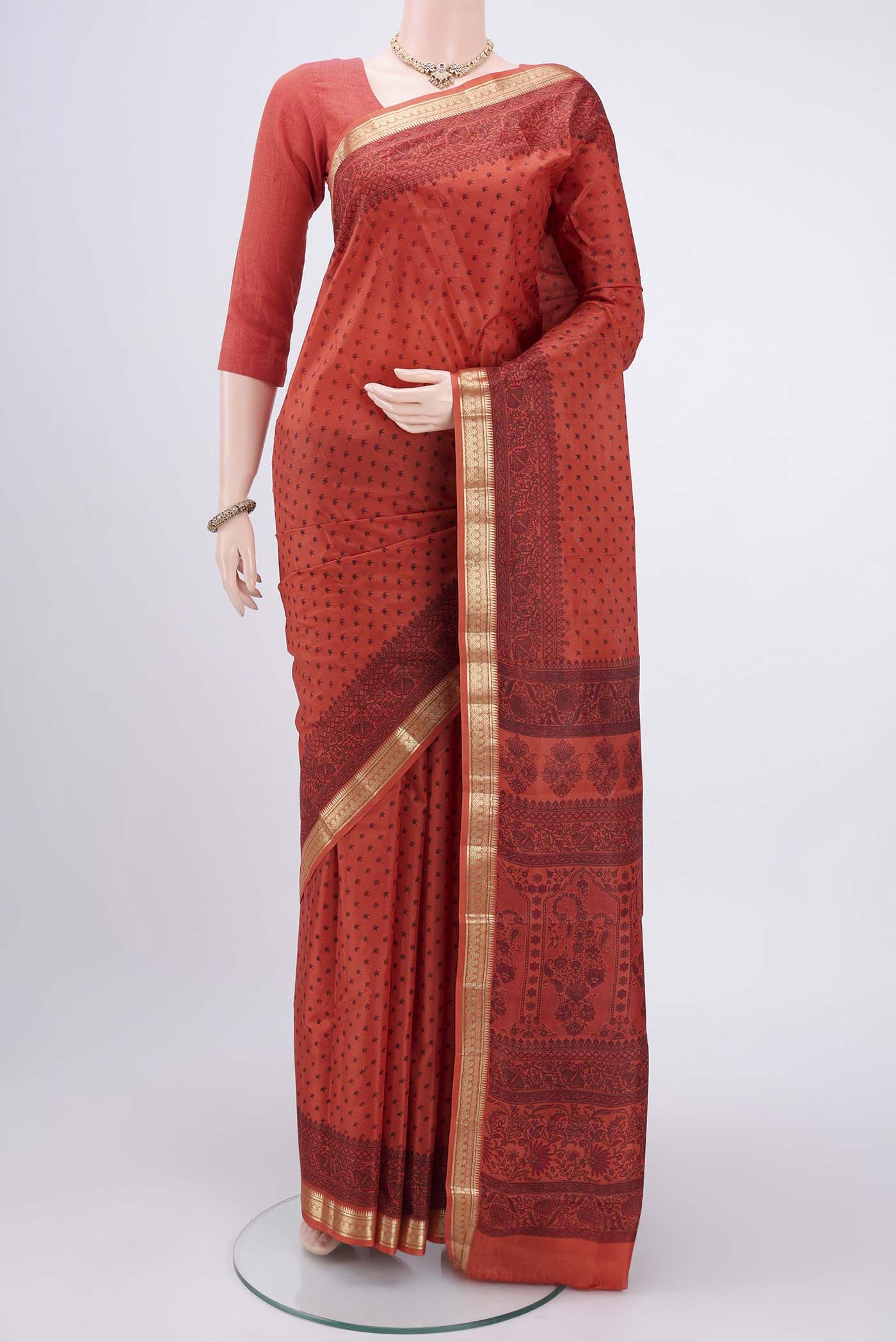 Orange Printed Silk Saree