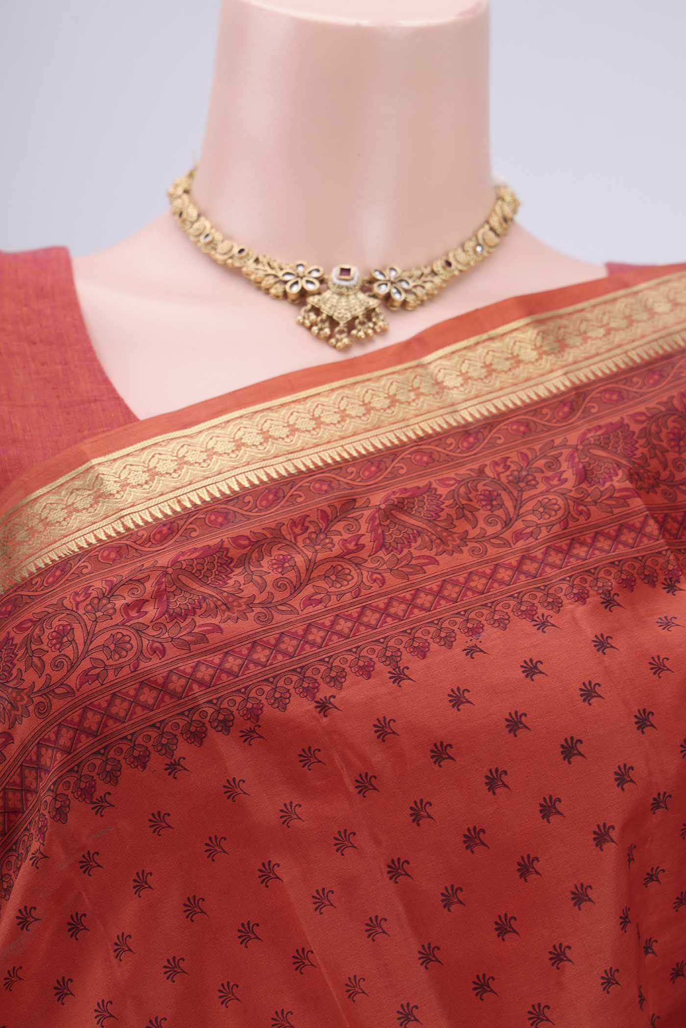 Orange Printed Silk Saree - Image 2