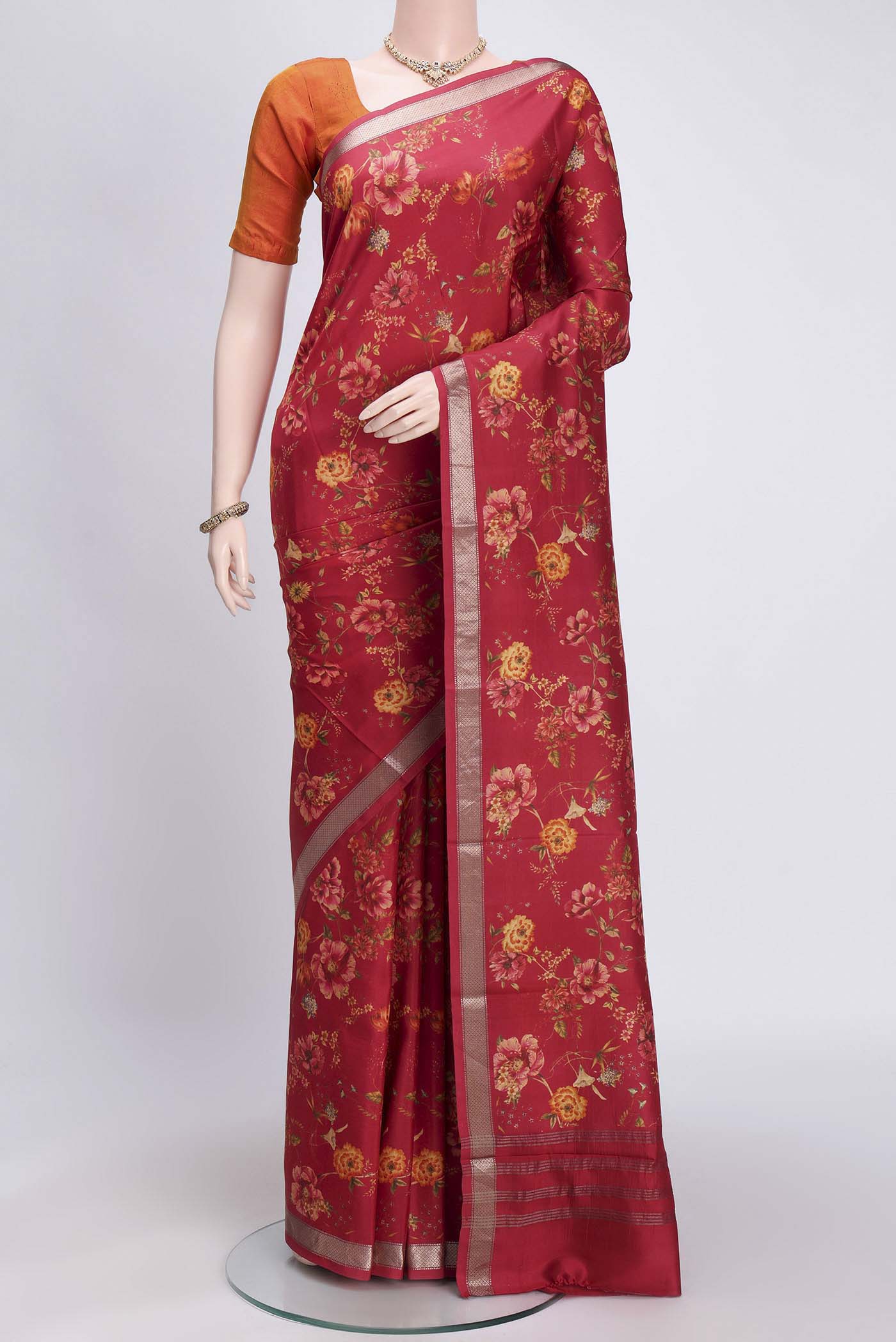 Red Printed Silk Saree