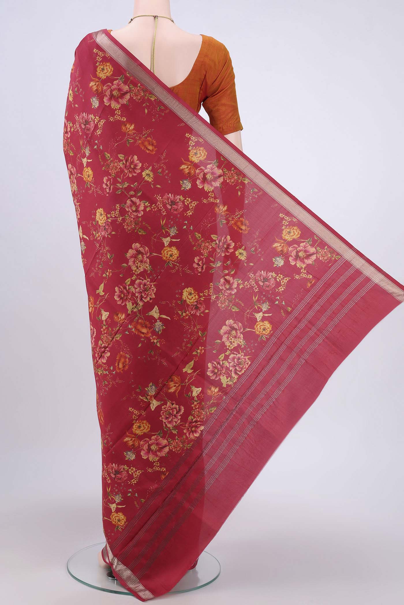 Red Printed Silk Saree - Image 3