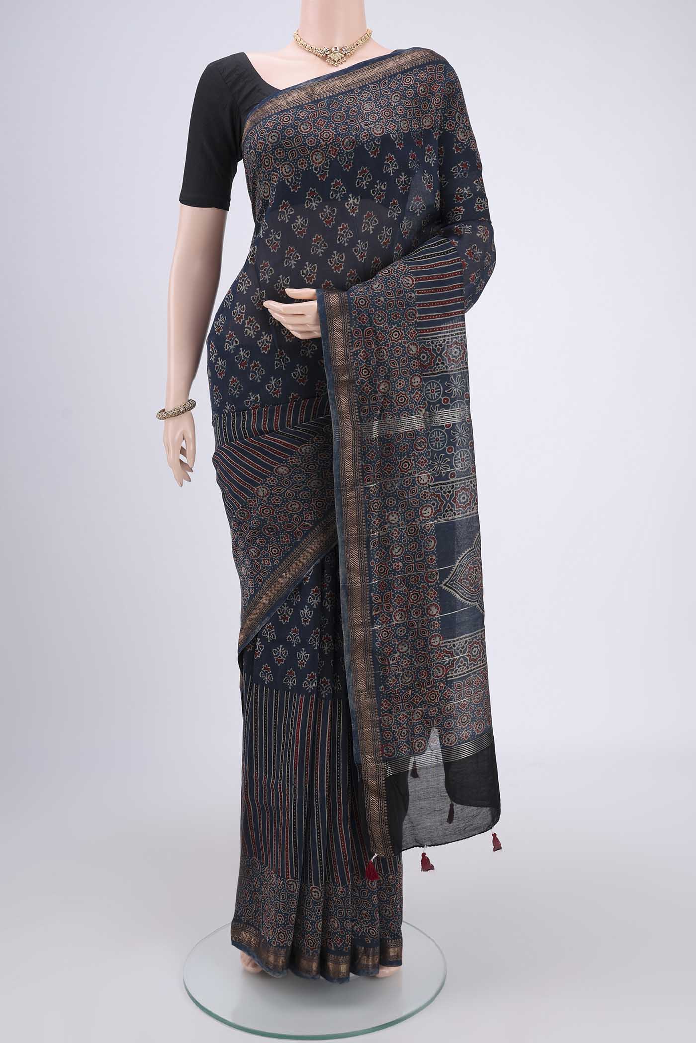 Indigo Chanderi Silk Cotton Saree