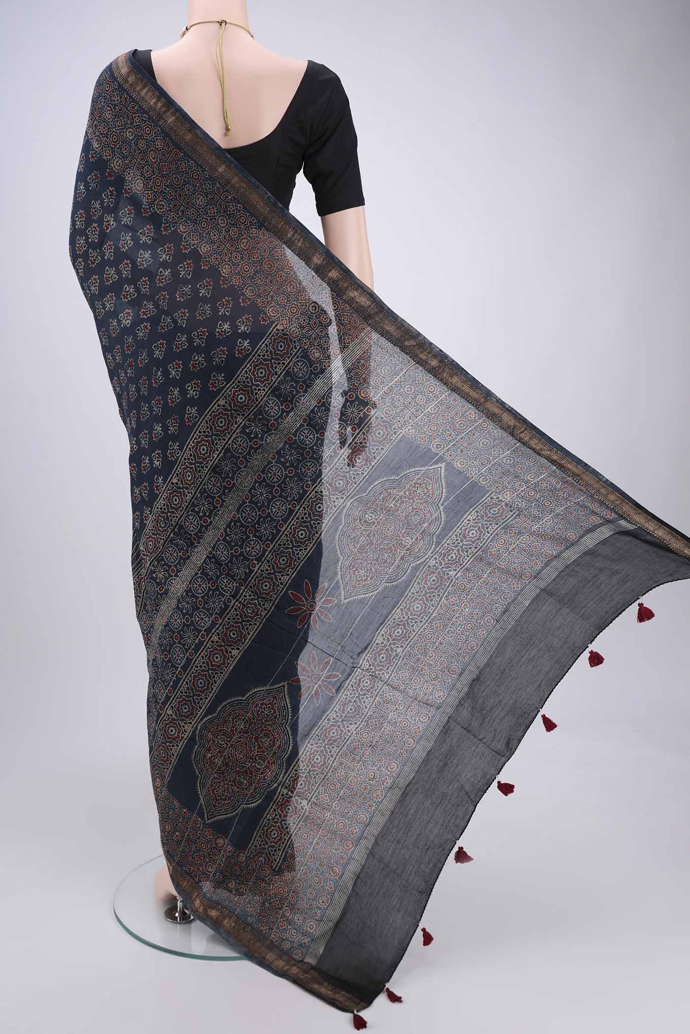 Indigo Chanderi Silk Cotton Saree - Image 3