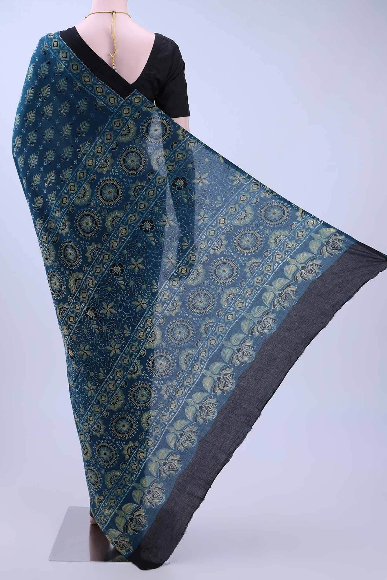 Indigo Chanderi Silk Cotton Saree - Image 2