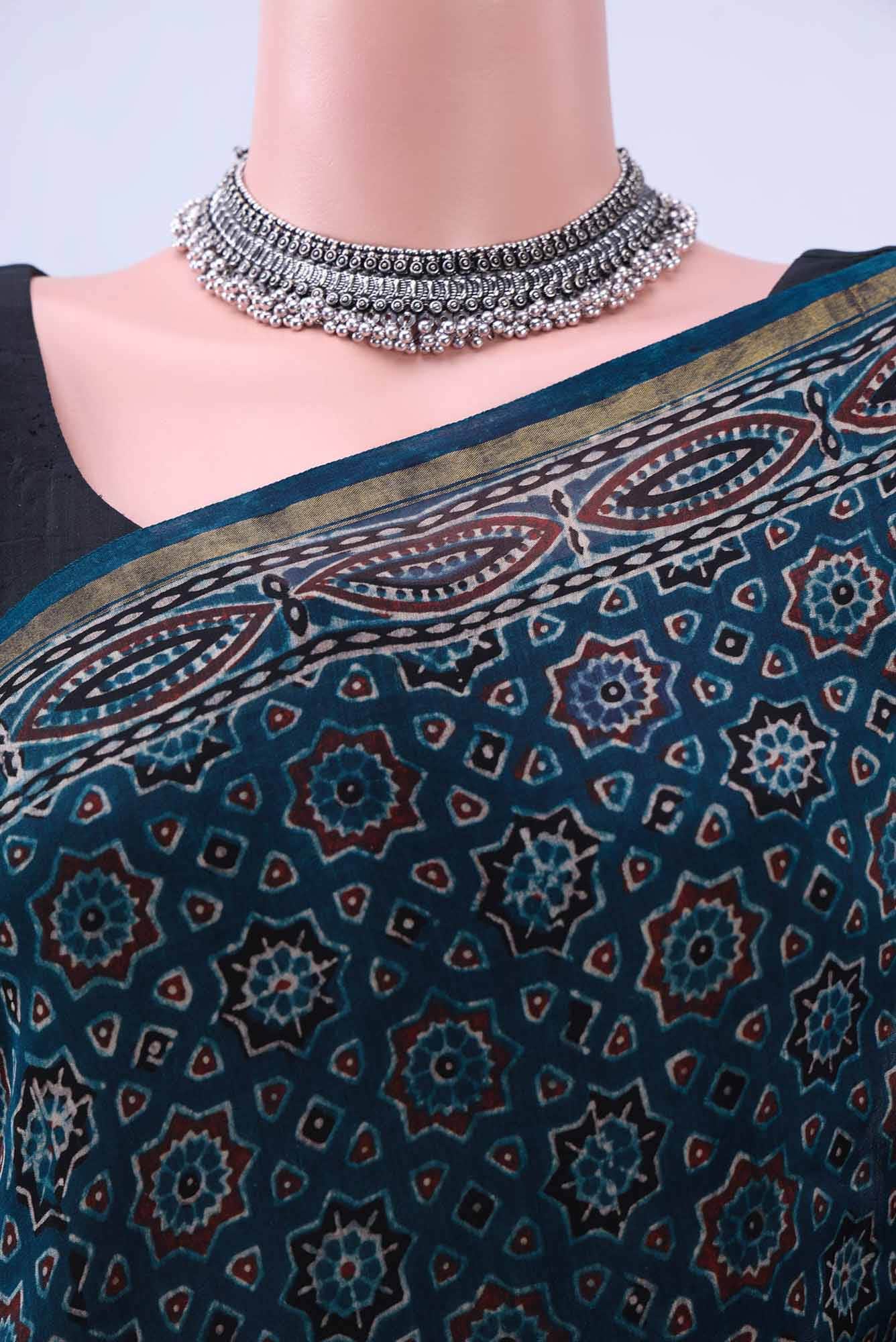 Indigo Chanderi Silk Cotton Saree - Image 3