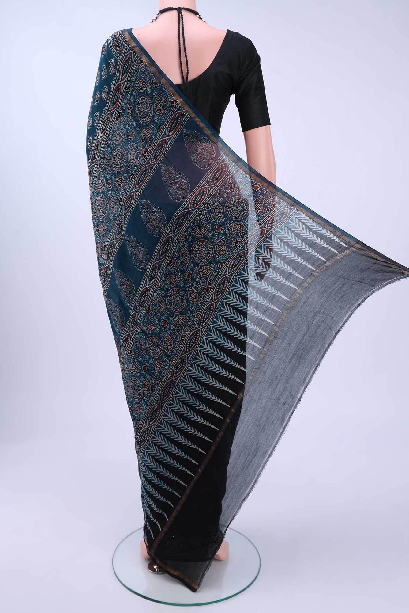 Indigo Chanderi Silk Cotton Saree - Image 2