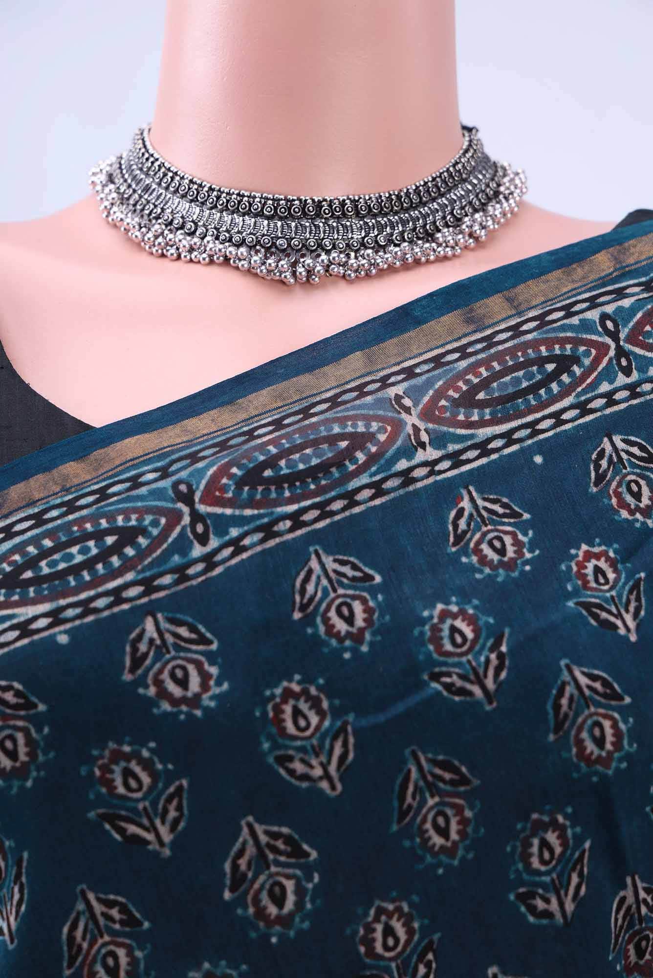 Indigo Chanderi Silk Cotton Saree - Image 3
