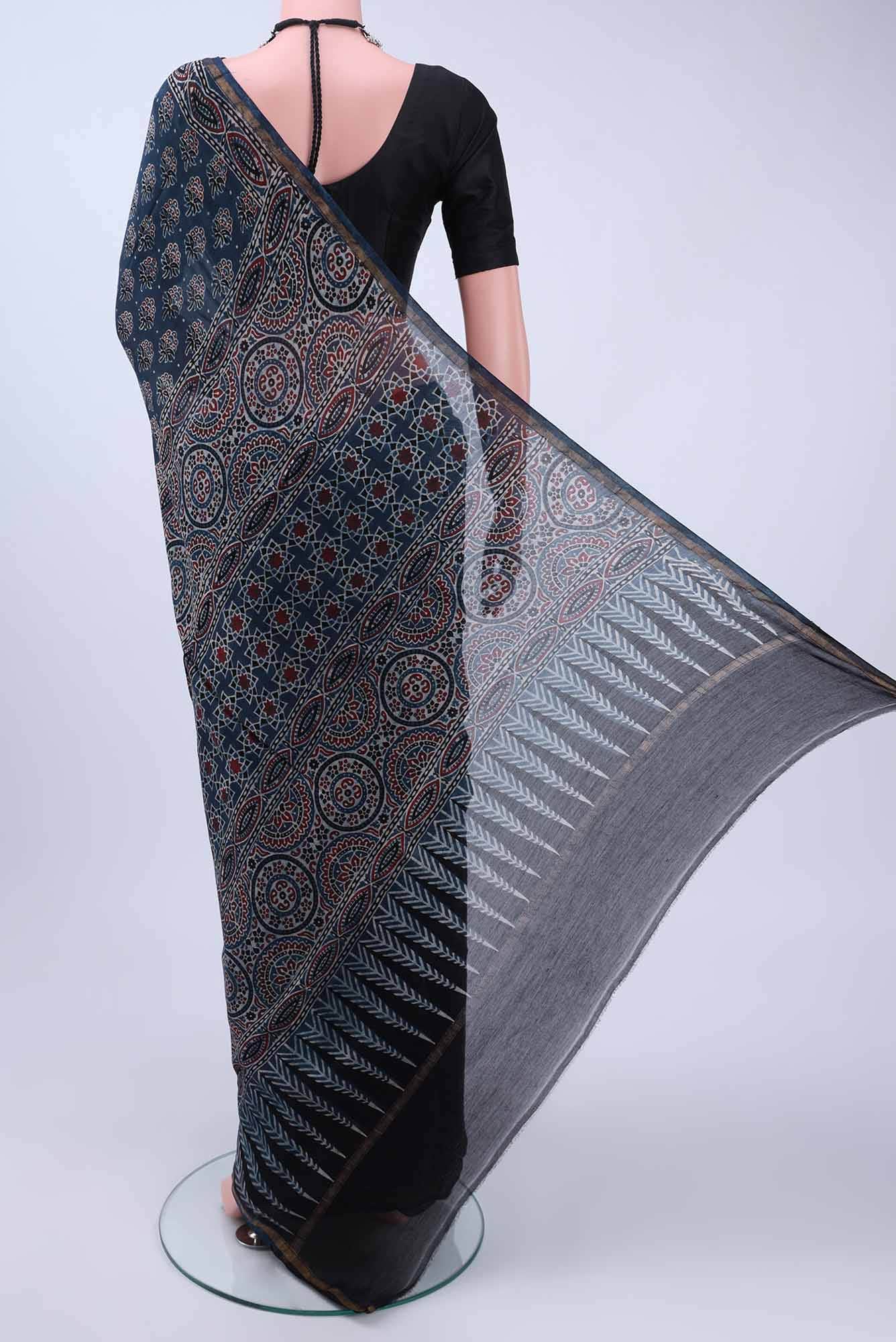 Indigo Chanderi Silk Cotton Saree - Image 2
