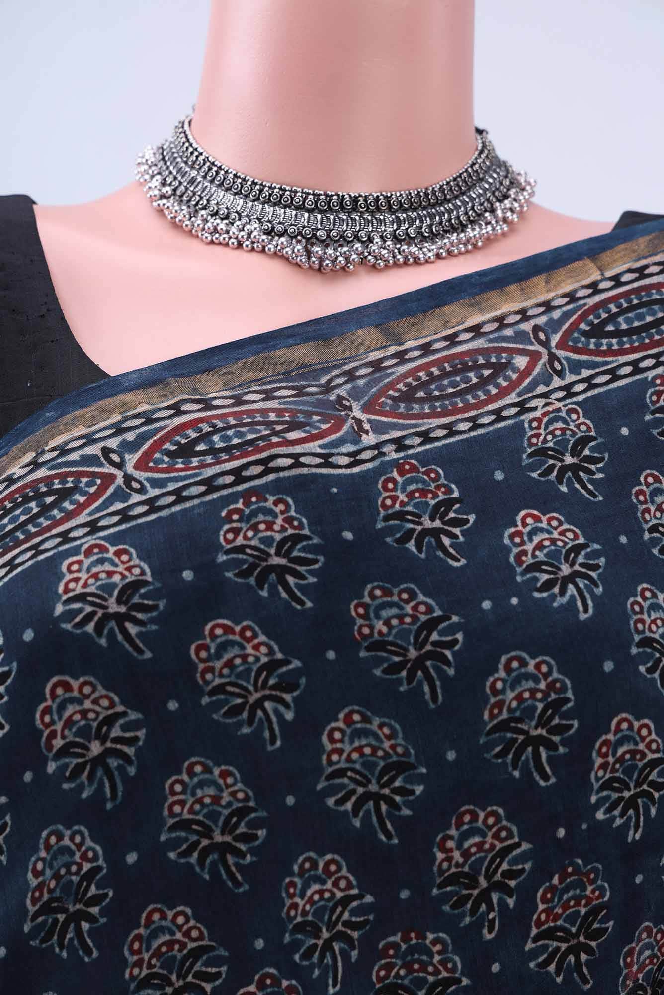 Indigo Chanderi Silk Cotton Saree - Image 3