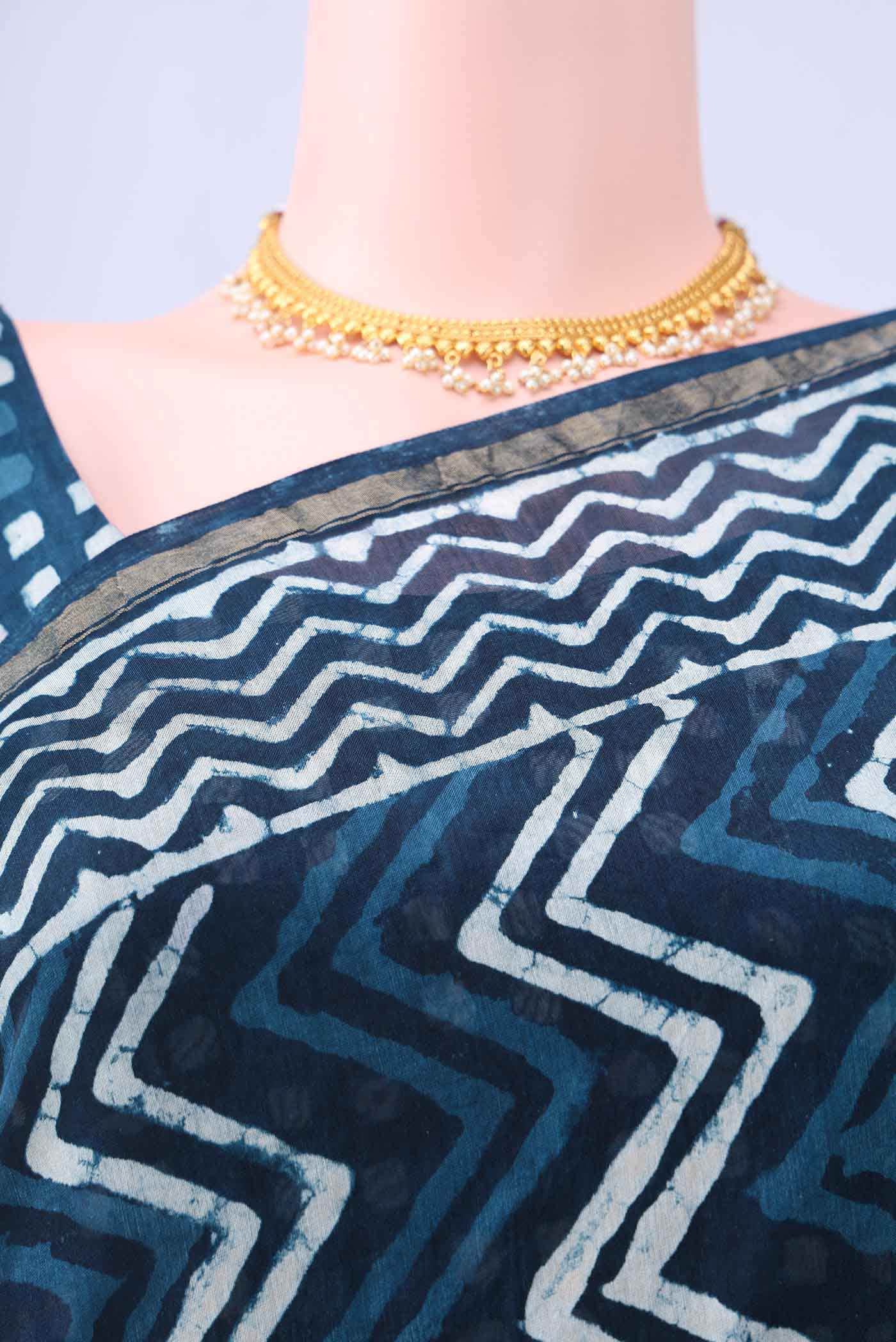 Indigo Chanderi Silk Cotton Saree - Image 3