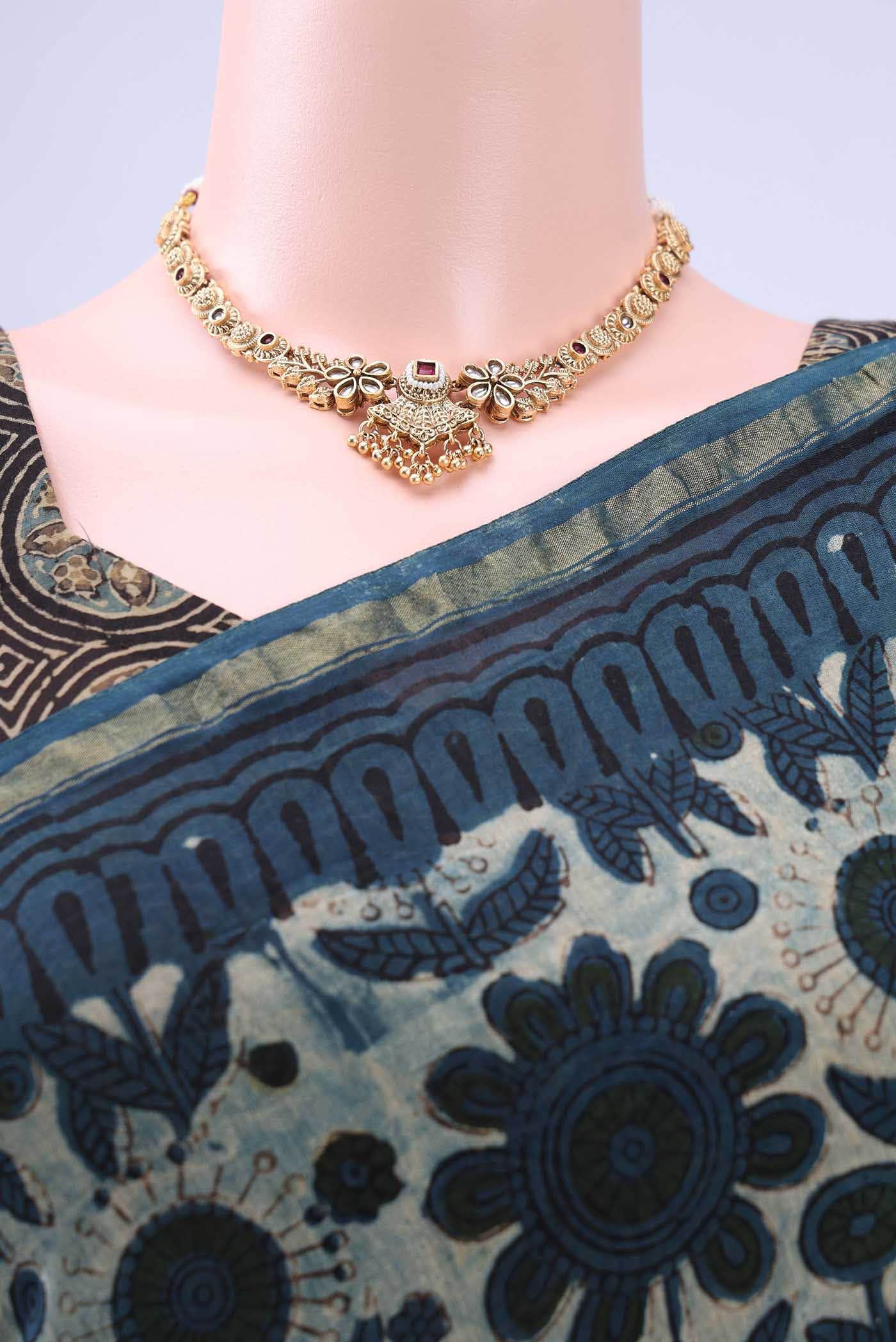 Indigo Chanderi Silk Cotton Saree - Image 3