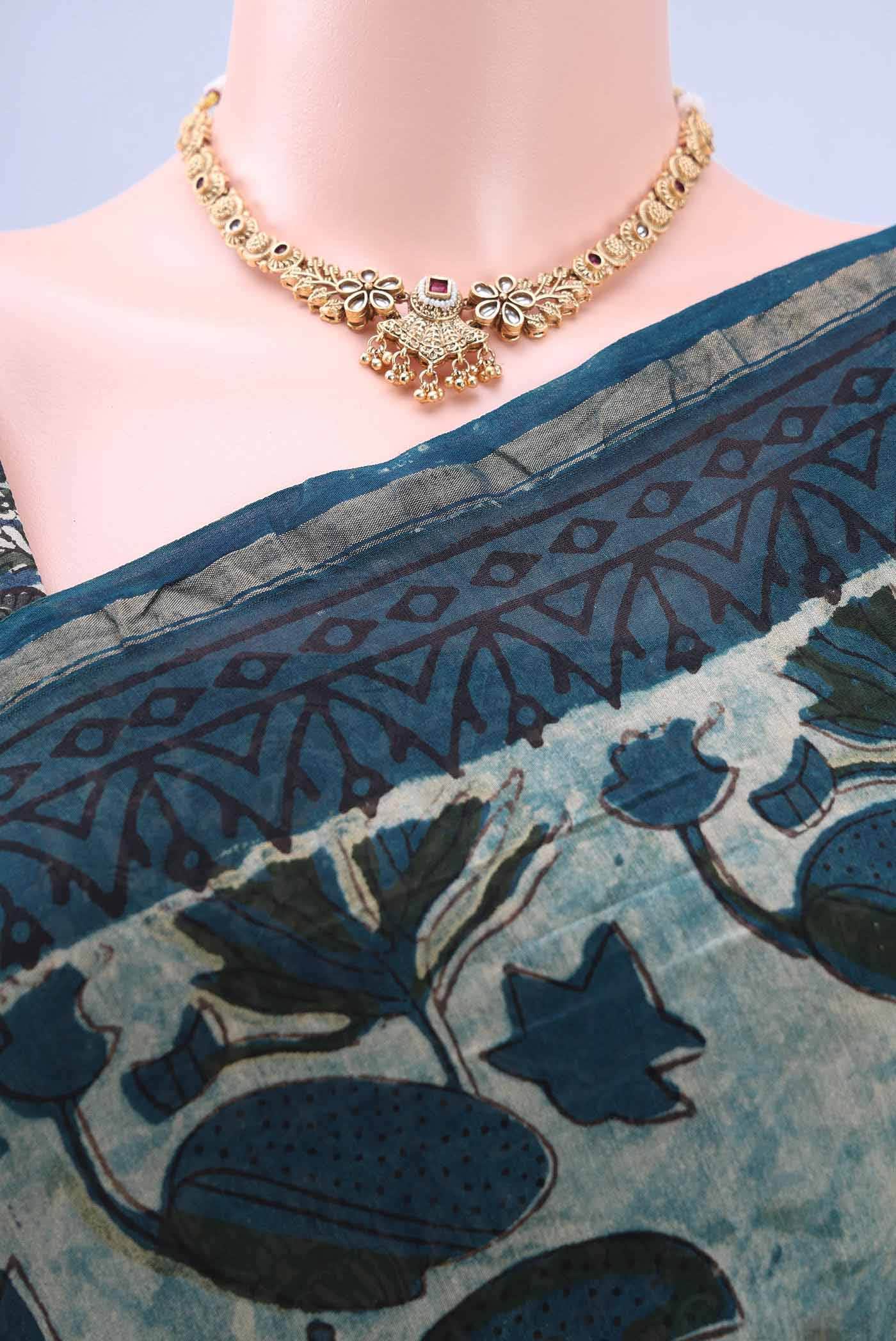 Indigo Chanderi Silk Cotton Saree - Image 3