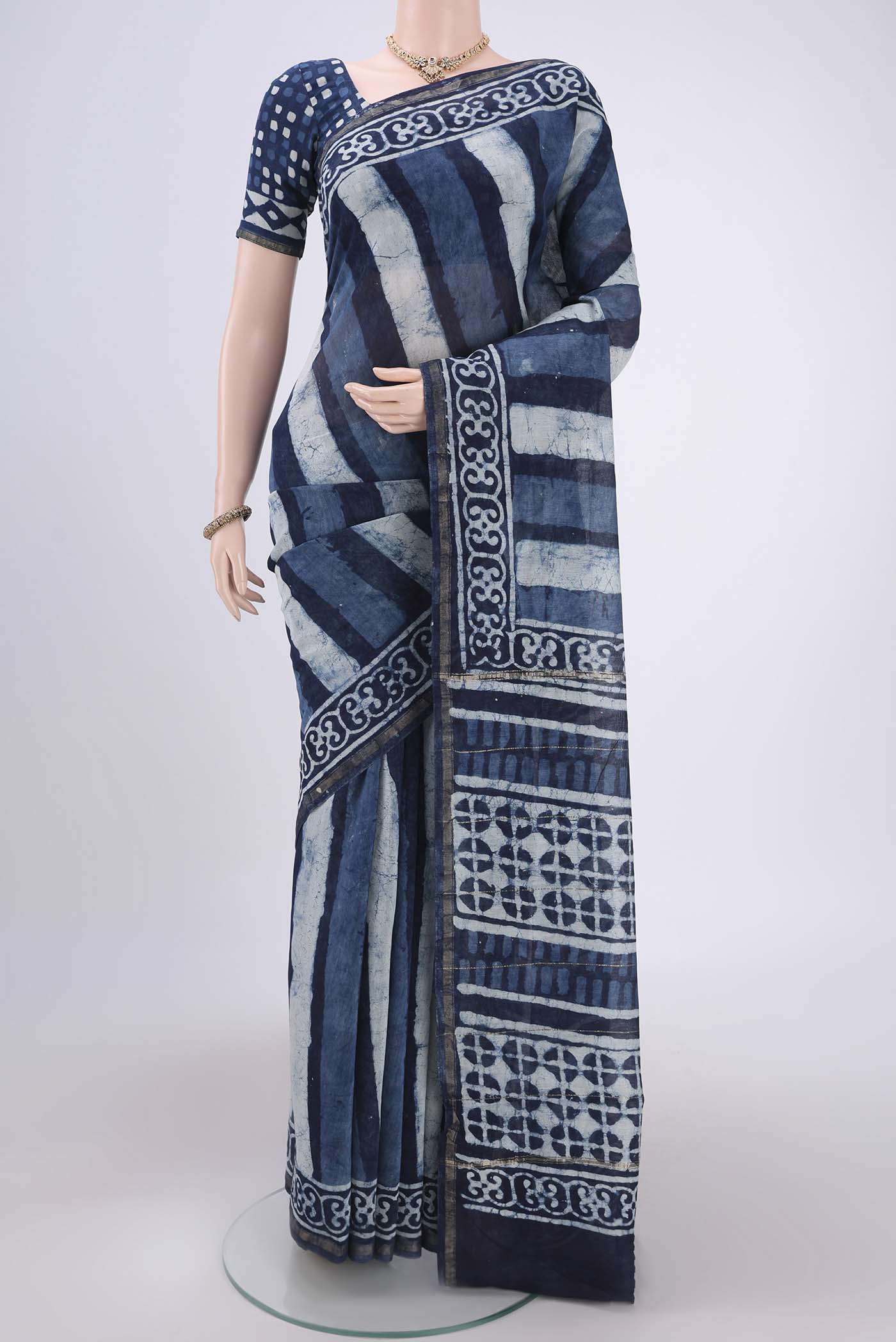 Indigo Chanderi Silk Cotton Saree