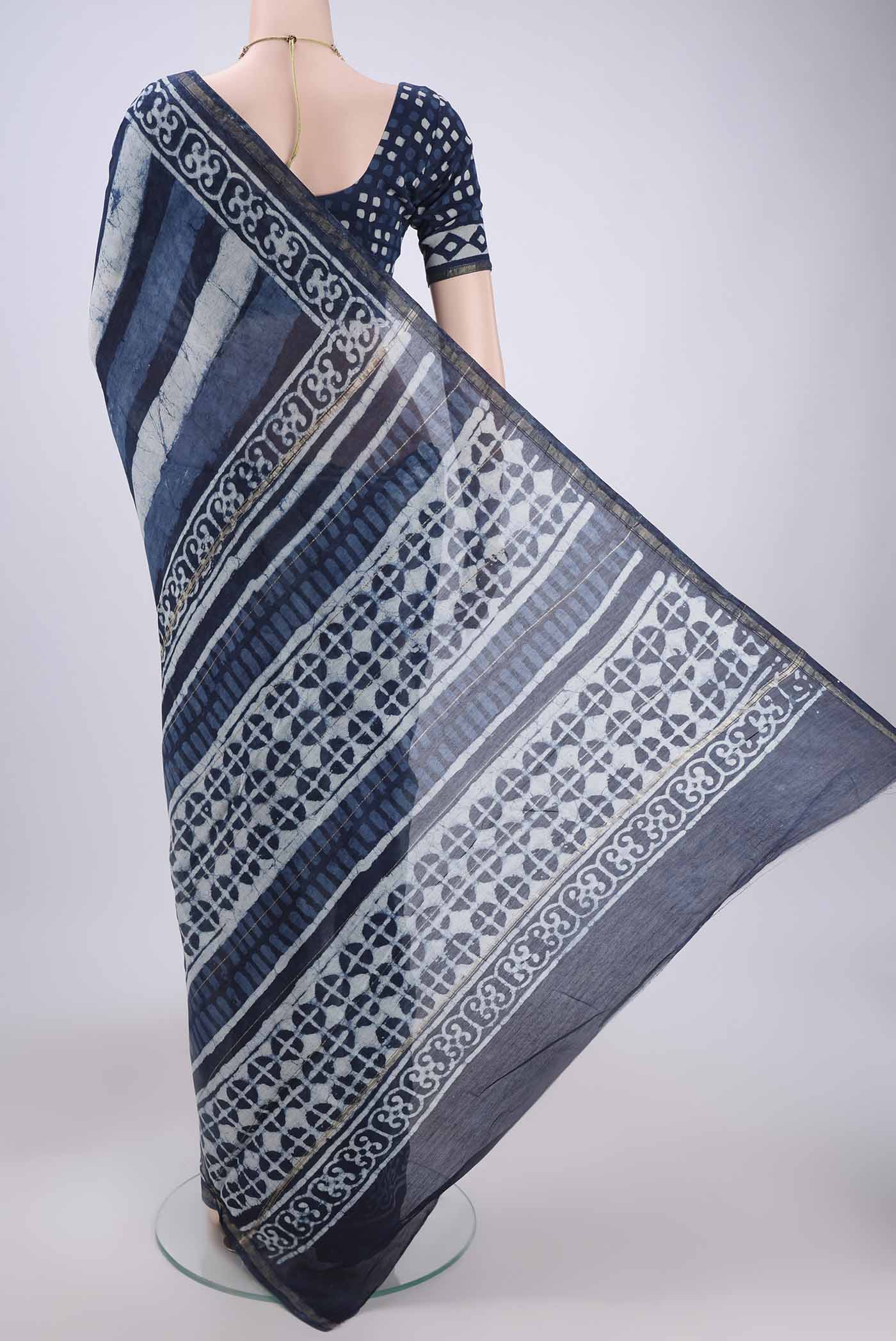 Indigo Chanderi Silk Cotton Saree - Image 3