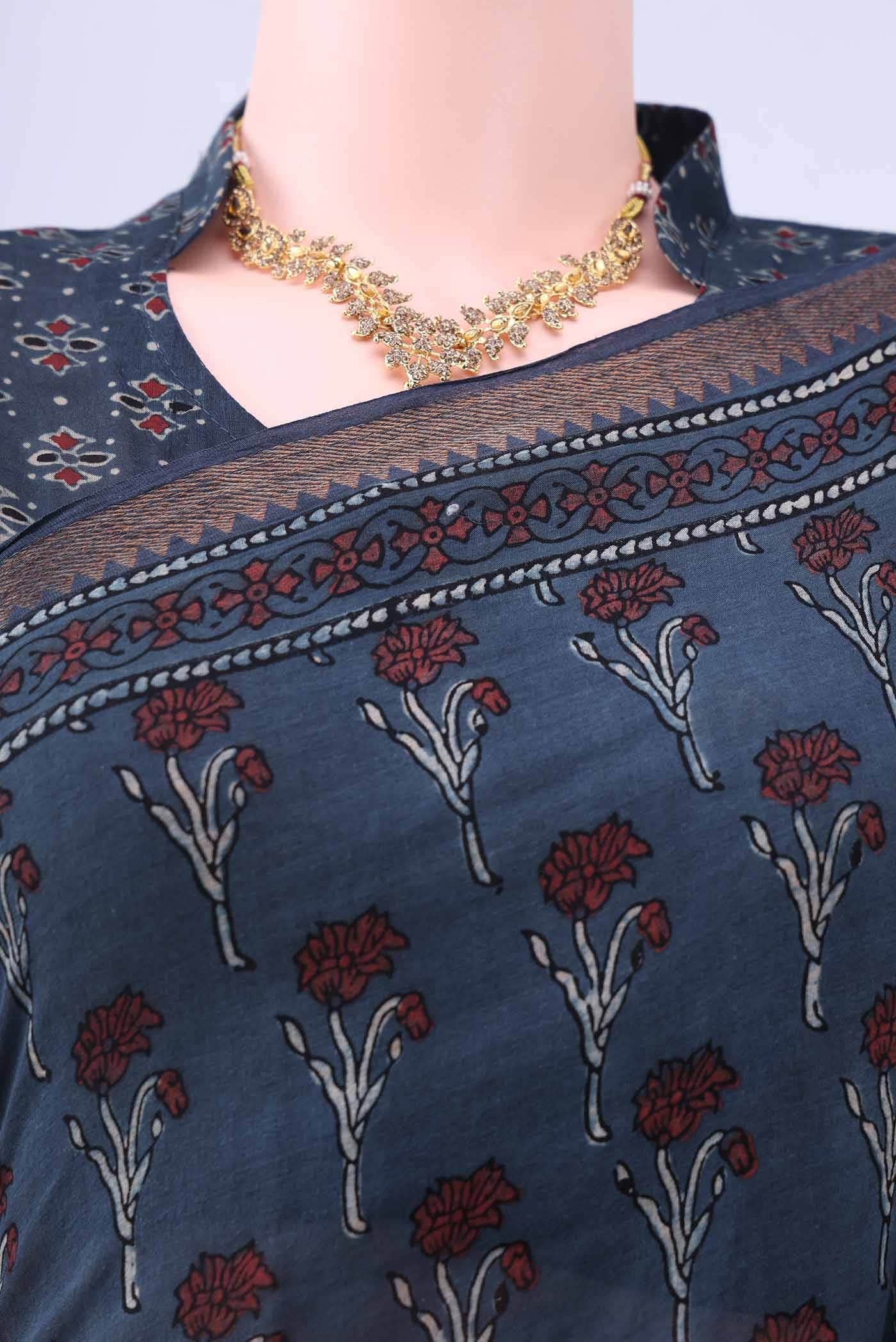 Indigo Cotton Saree - Image 3