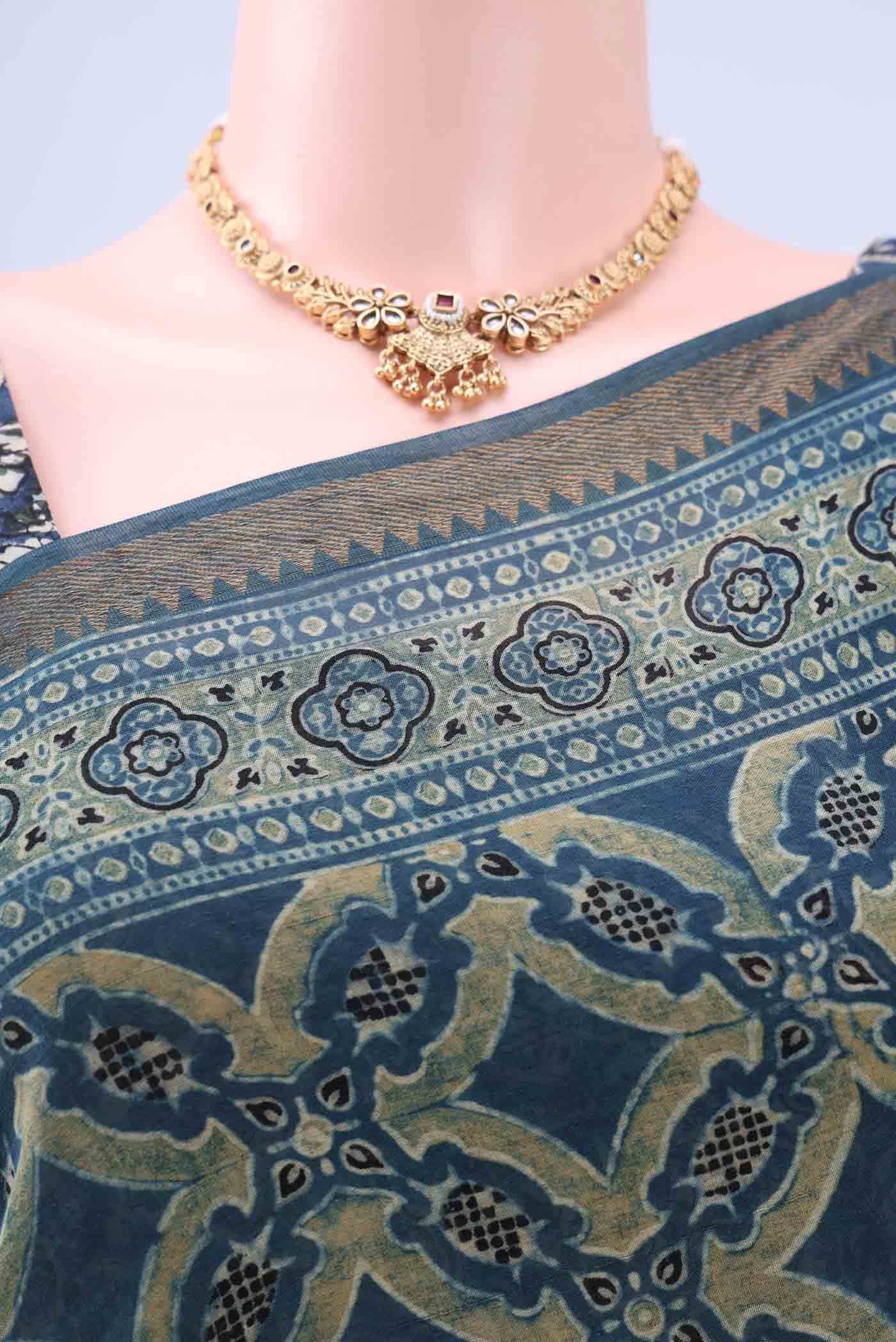 Indigo Cotton Saree - Image 3