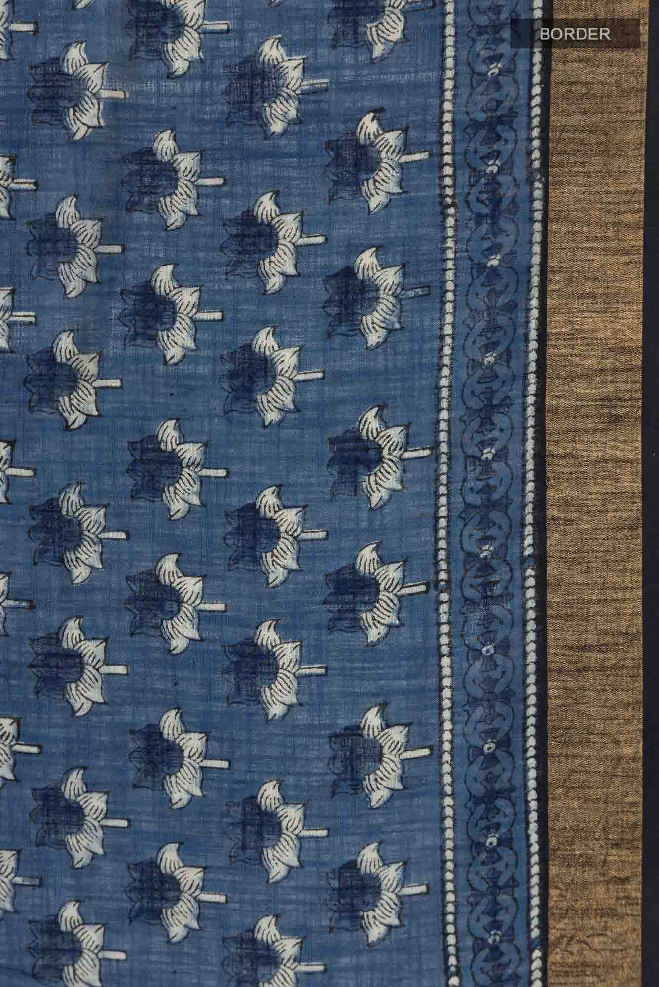 Indigo Linen Cotton Saree - Image 4