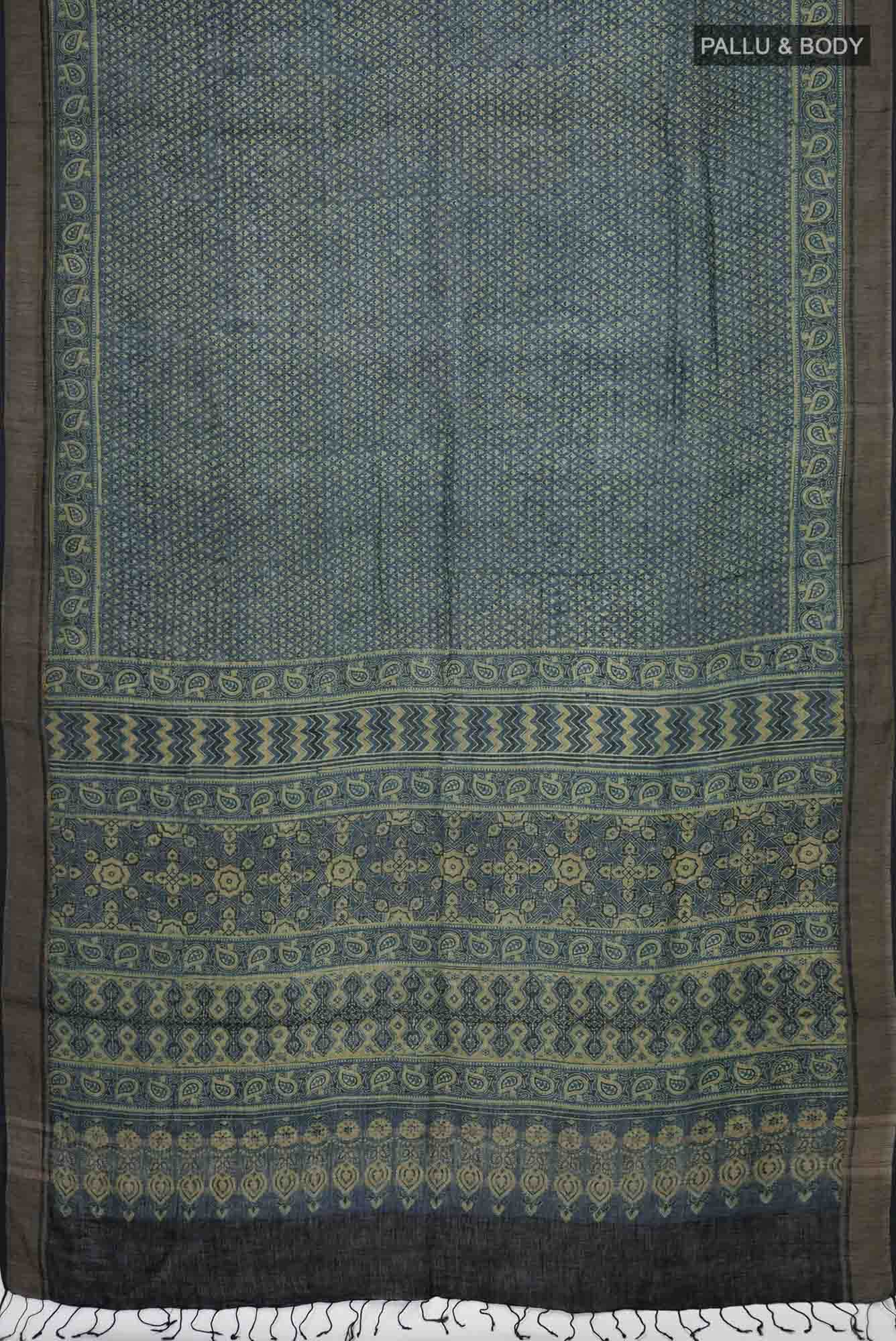 Indigo Linen Cotton Saree - Image 3